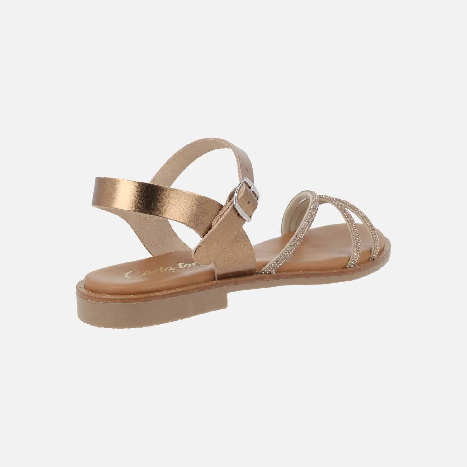 Sandalias planas con tiras de strass y pulsera al tobillo con hebilla - Image 10