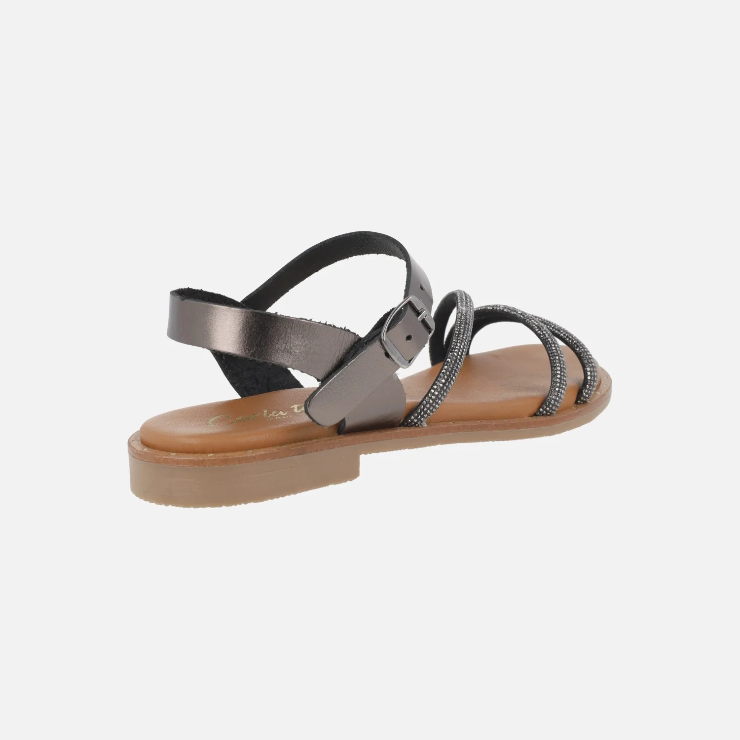 Sandalias planas con tiras de strass y pulsera al tobillo con hebilla - Image 4