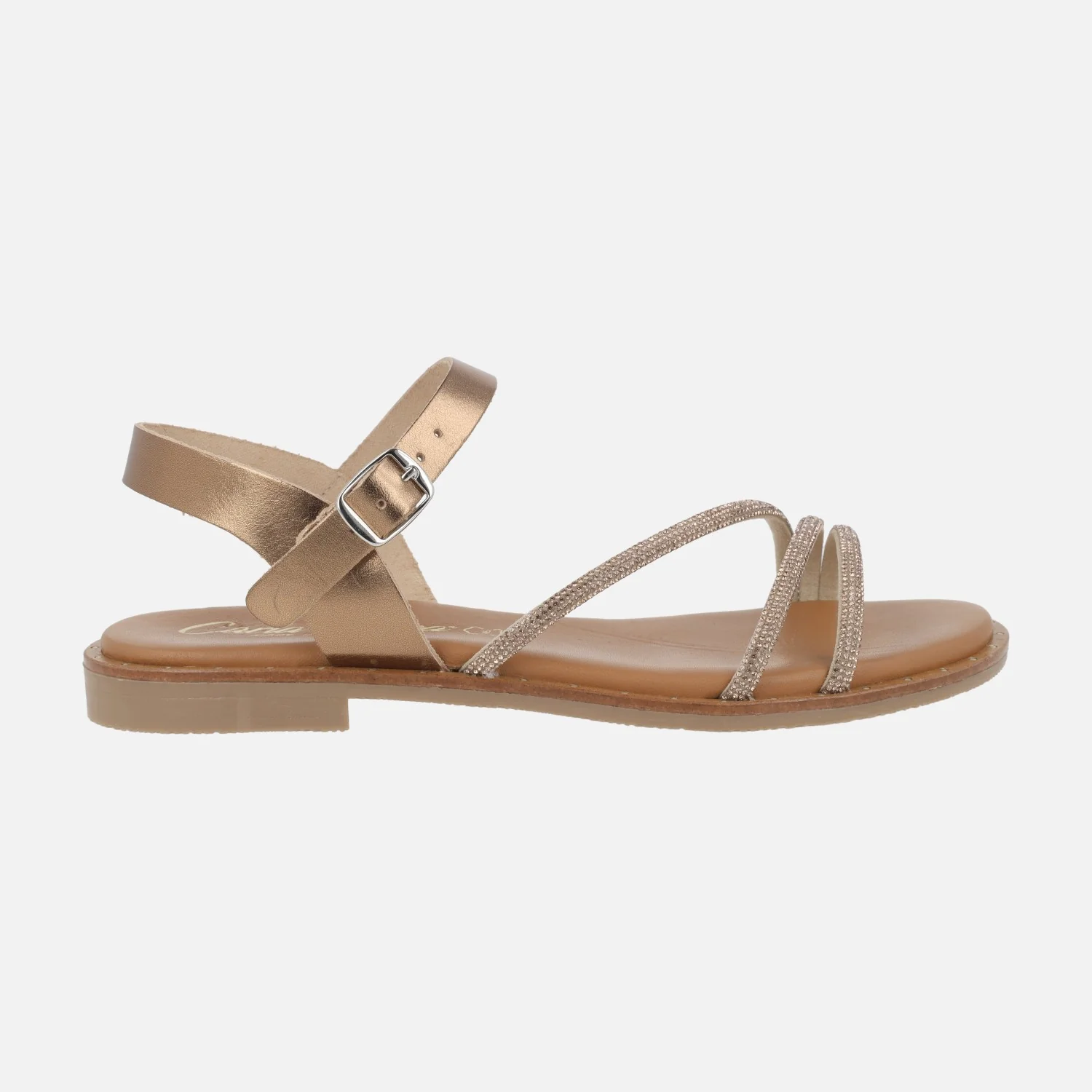 Sandalias planas con tiras de strass y pulsera al tobillo con hebilla - Image 7