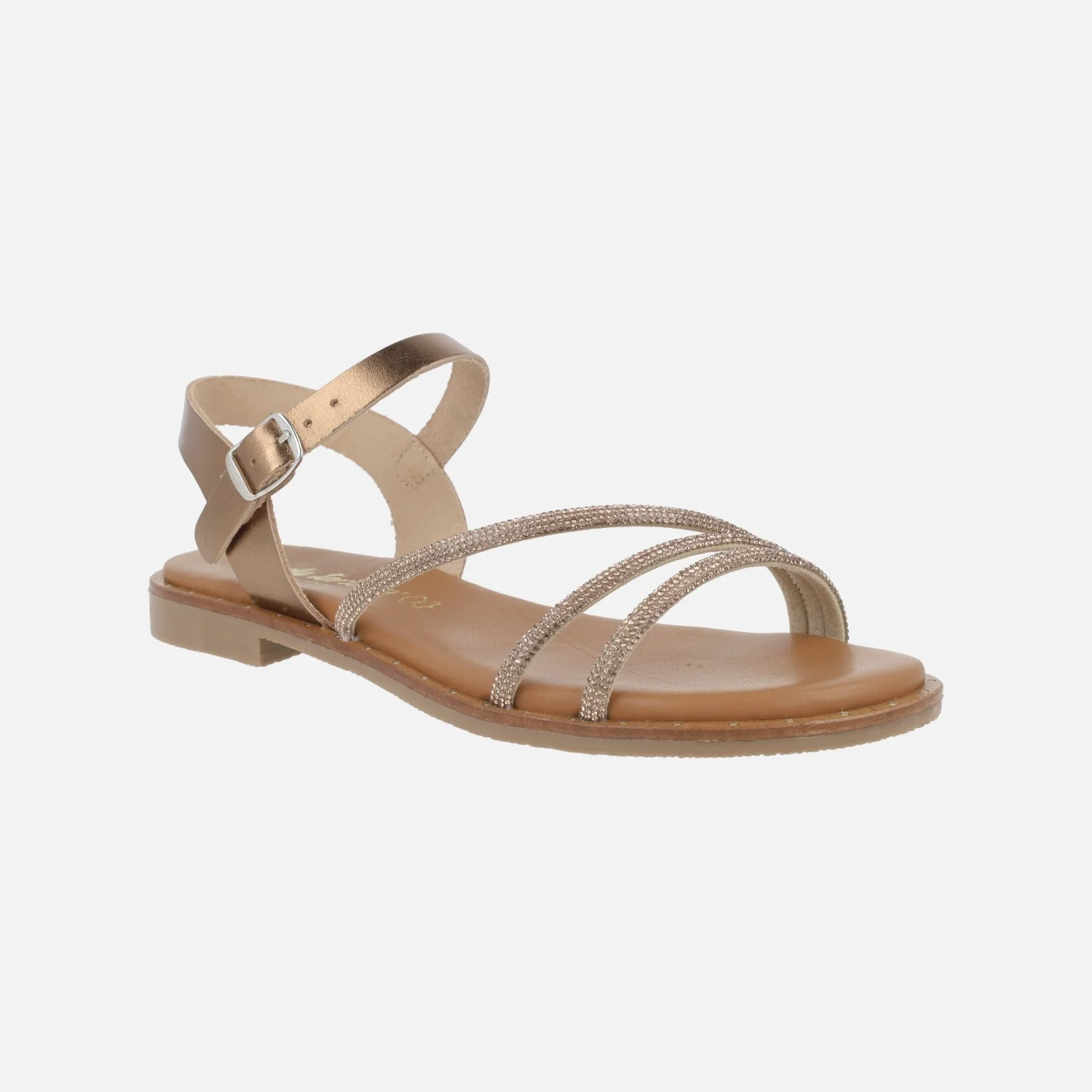 Sandalias planas con tiras de strass y pulsera al tobillo con hebilla - Image 8