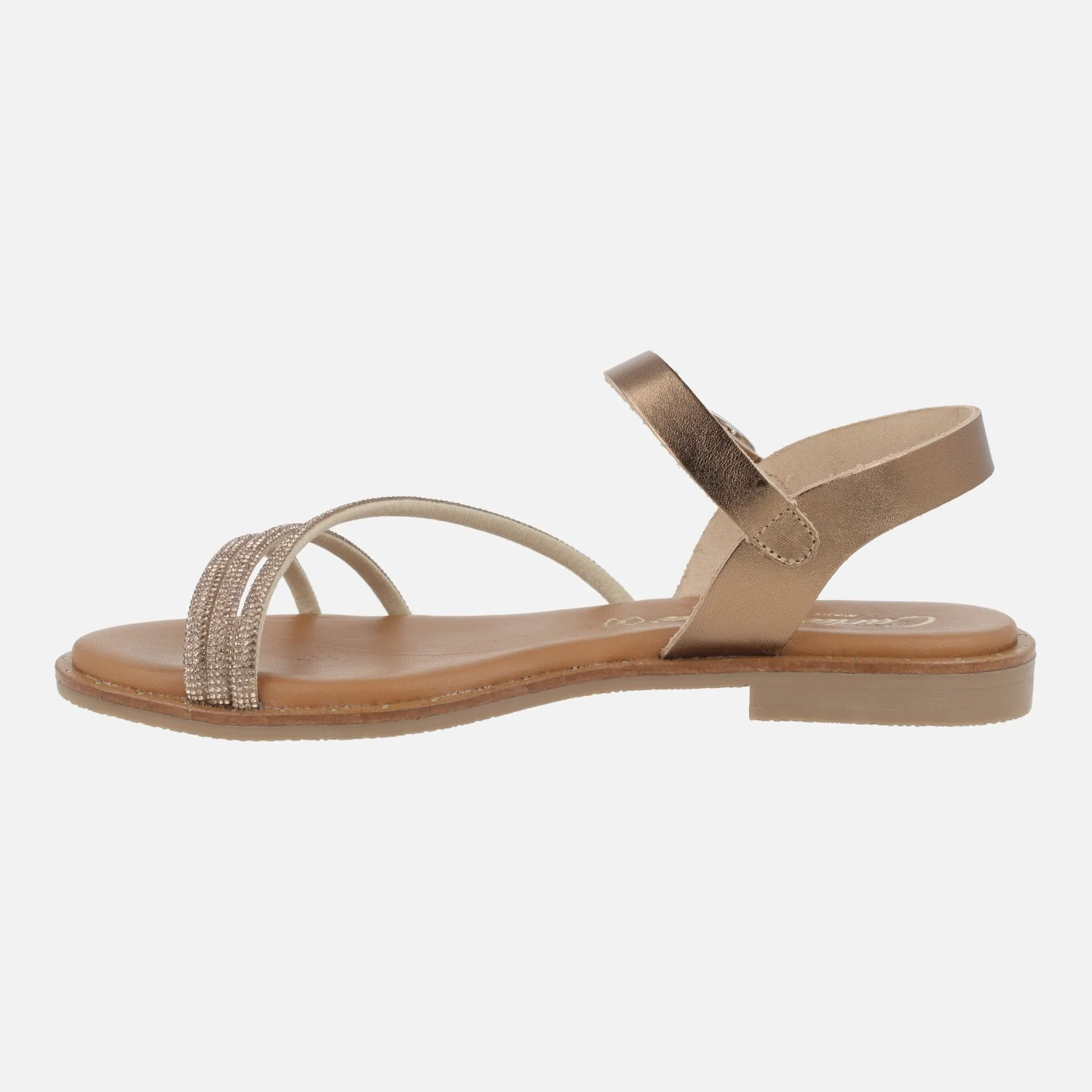 Sandalias planas con tiras de strass y pulsera al tobillo con hebilla - Image 9