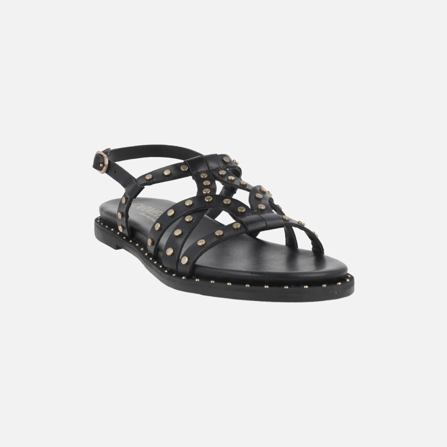 Sandalias planas de piel con tachas doradas - Image 2