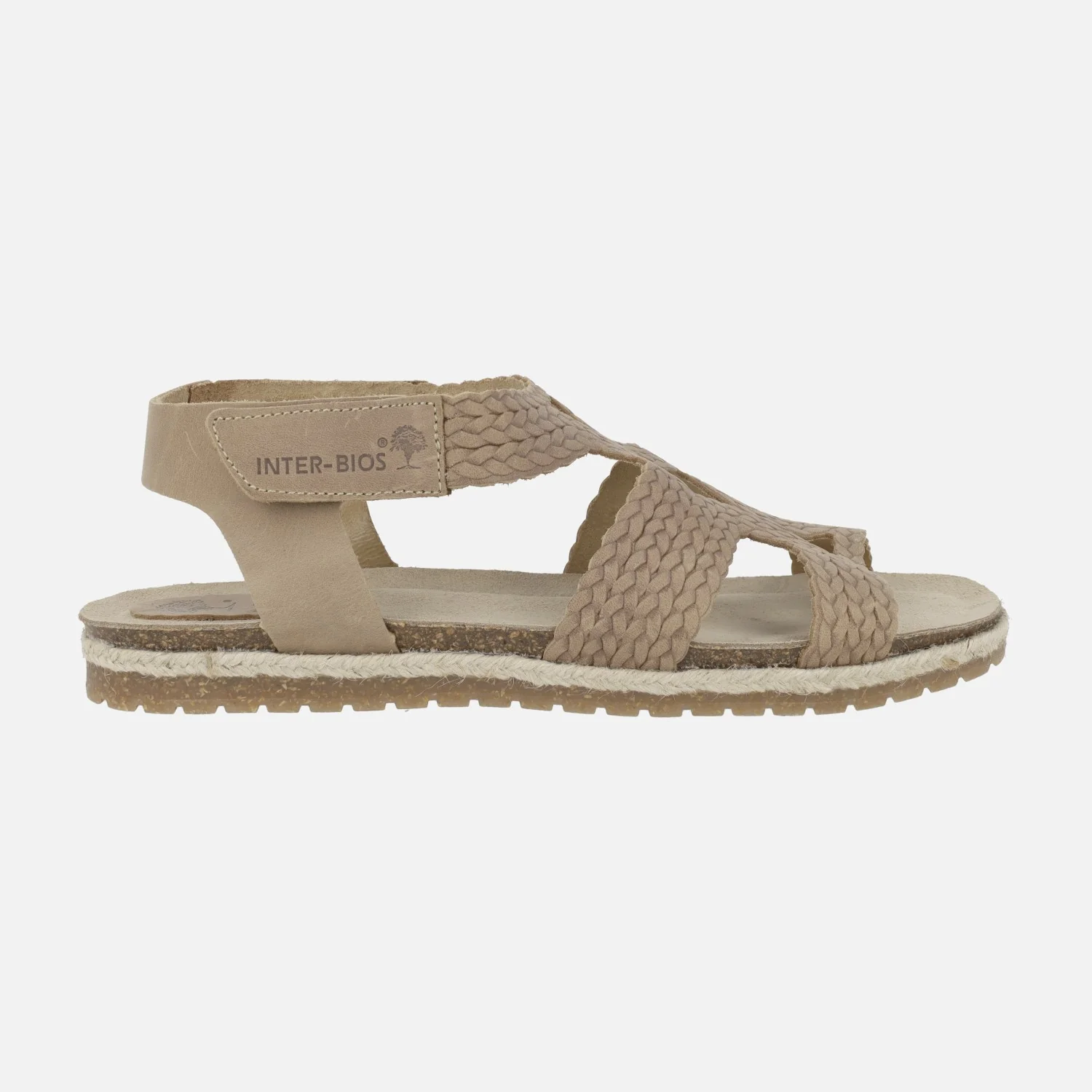 Sandalias planas de piel efecto trenzado con cierre de velcro