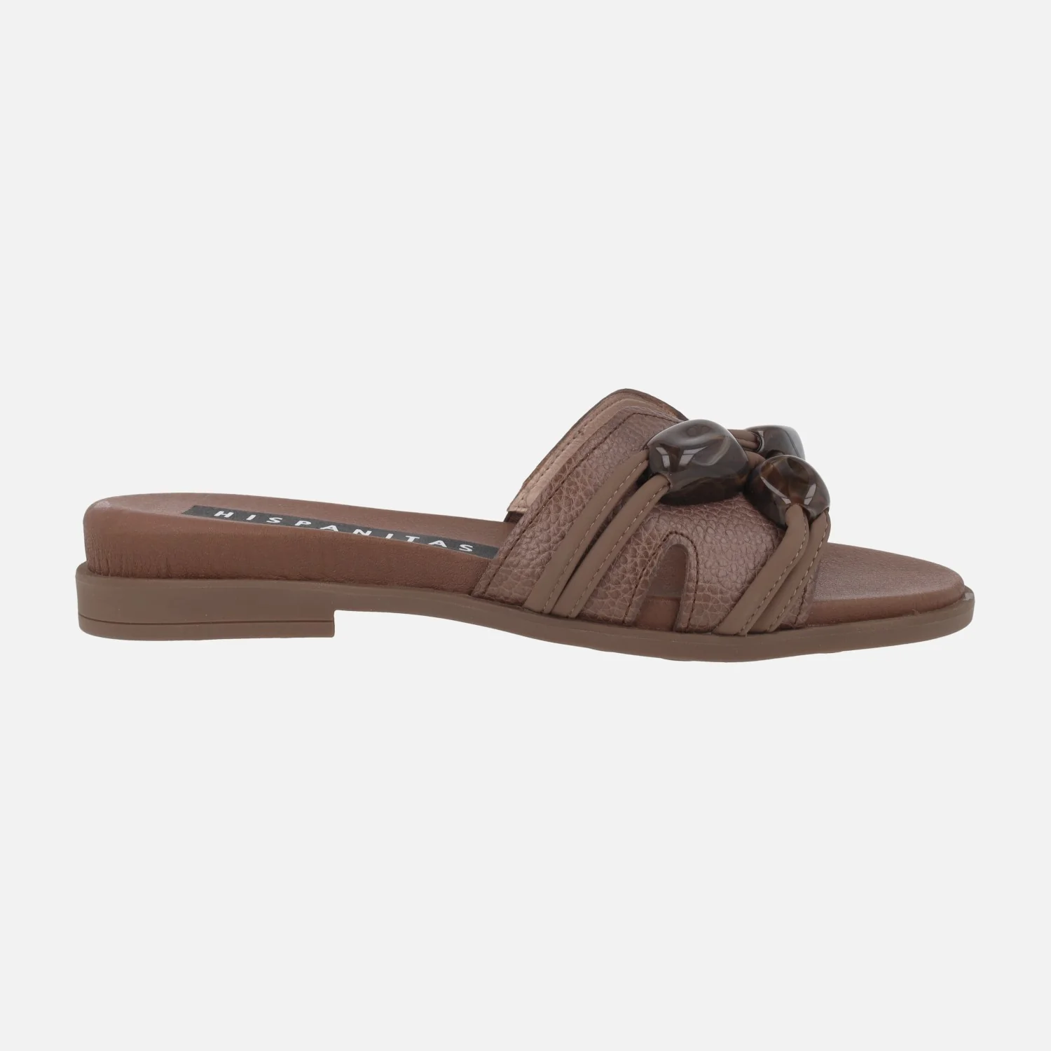 Sandalias planas de piel estilo pala con pedrería
