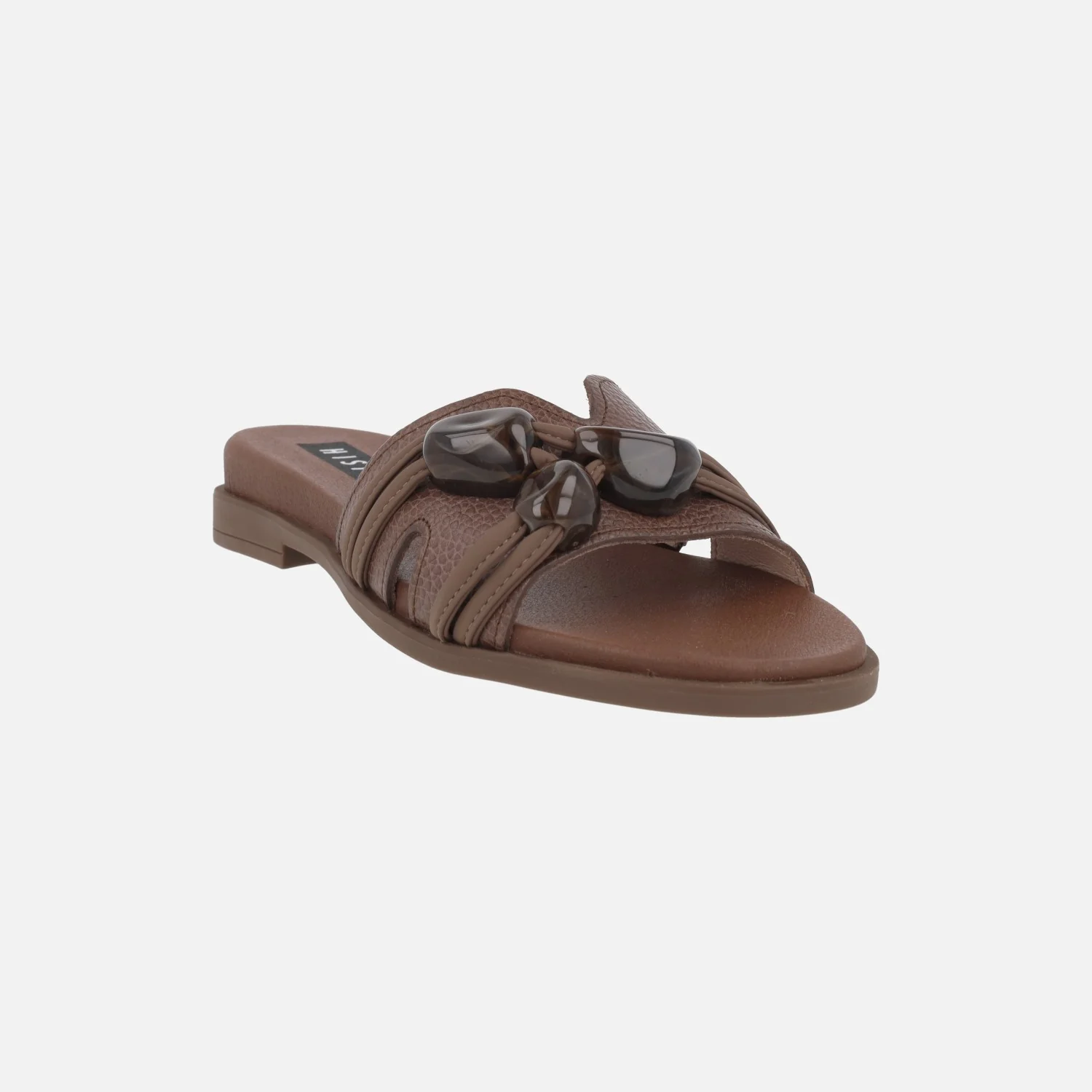 Sandalias planas de piel estilo pala con pedrería - Image 2