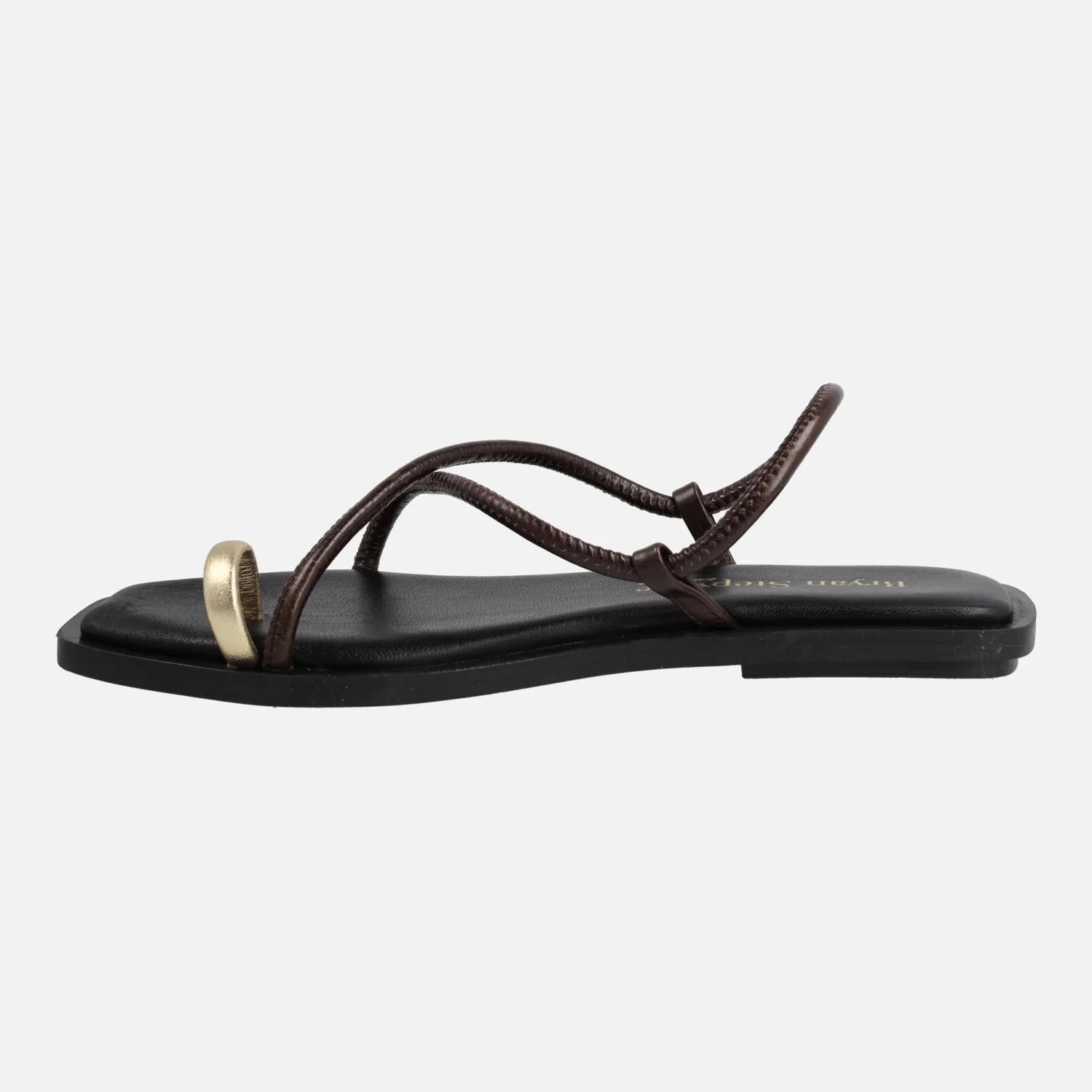 Sandalias planas de piel Katia con pieza dorada para dedo - Image 13