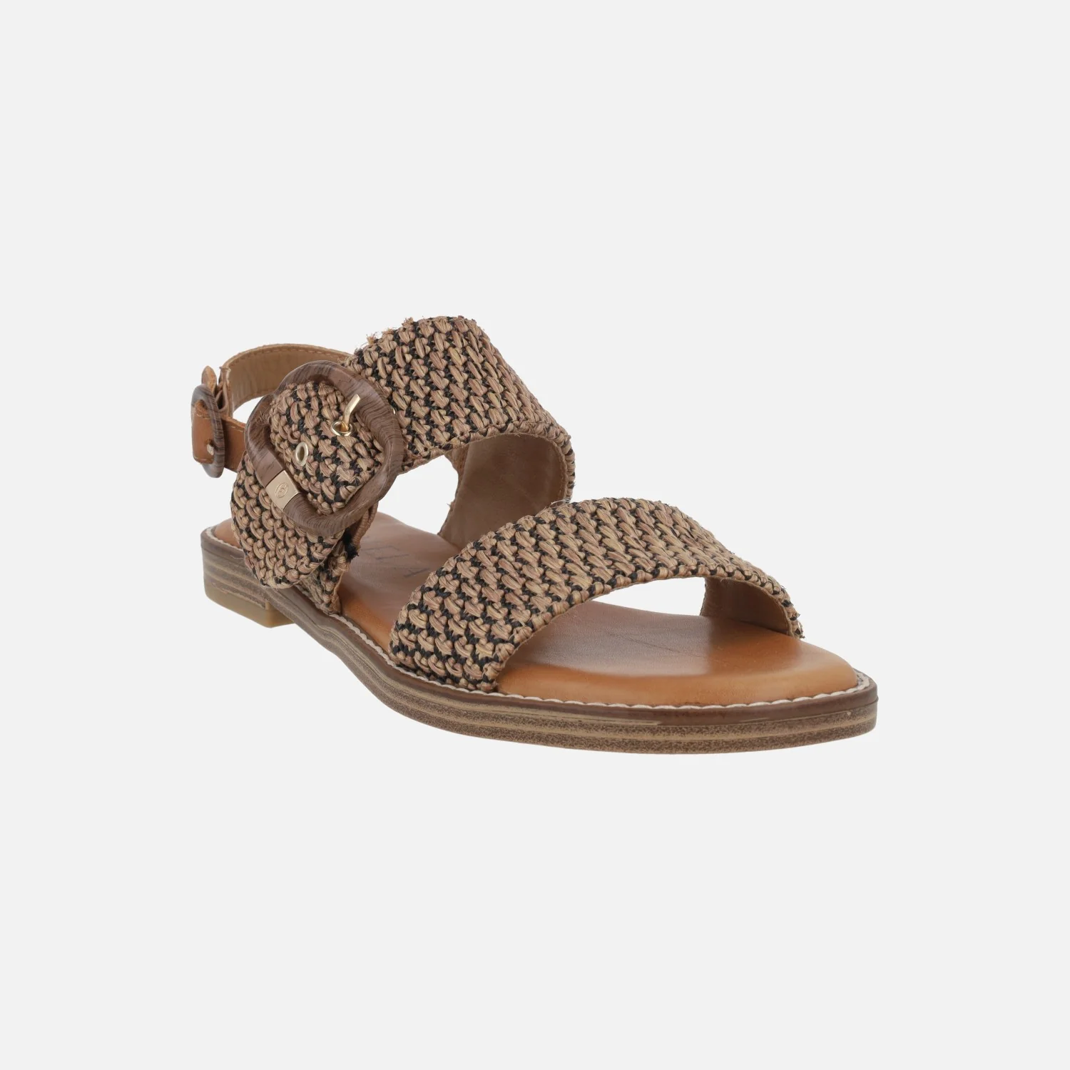 Sandalias planas en combinado de rafia negra y camel - Image 2