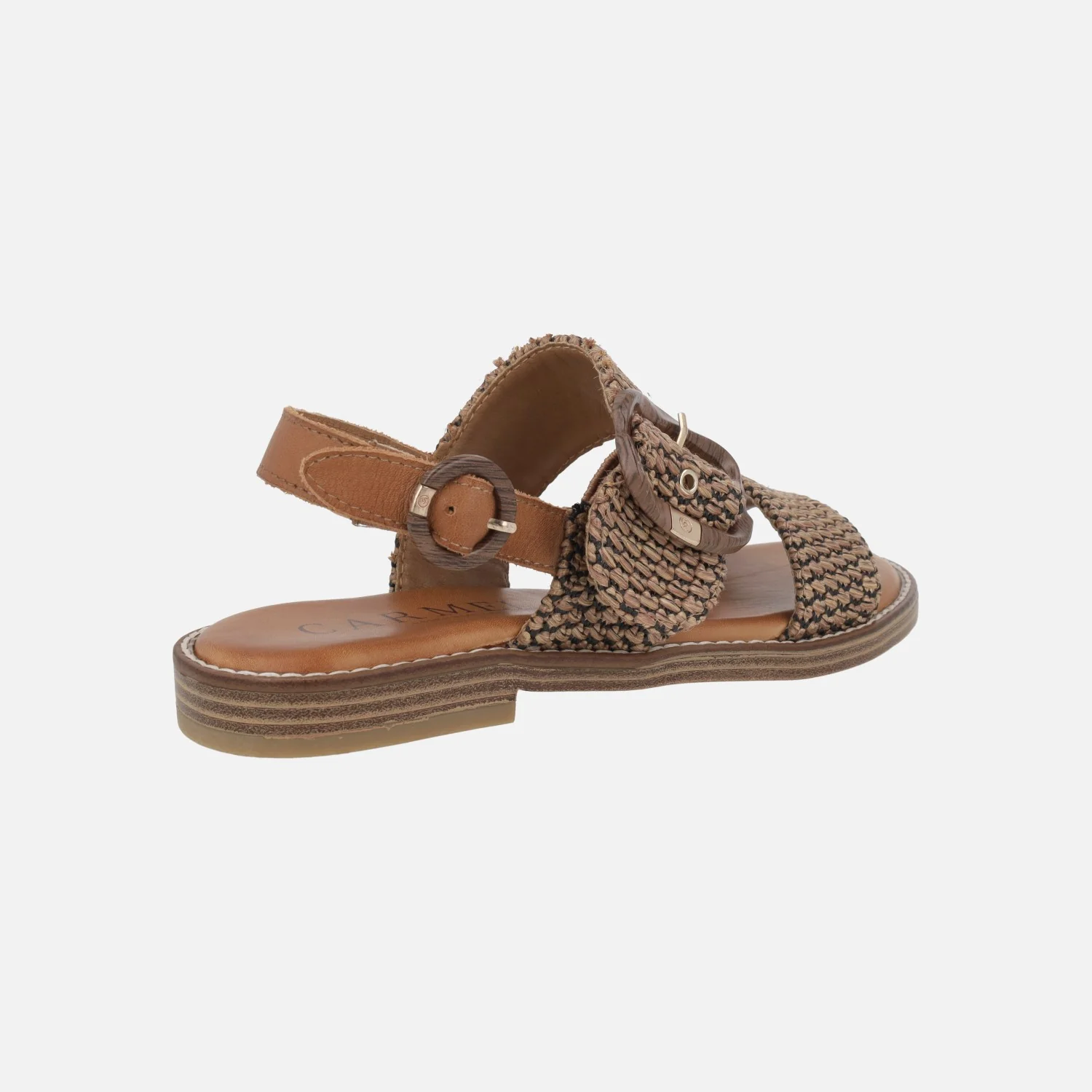Sandalias planas en combinado de rafia negra y camel - Image 4