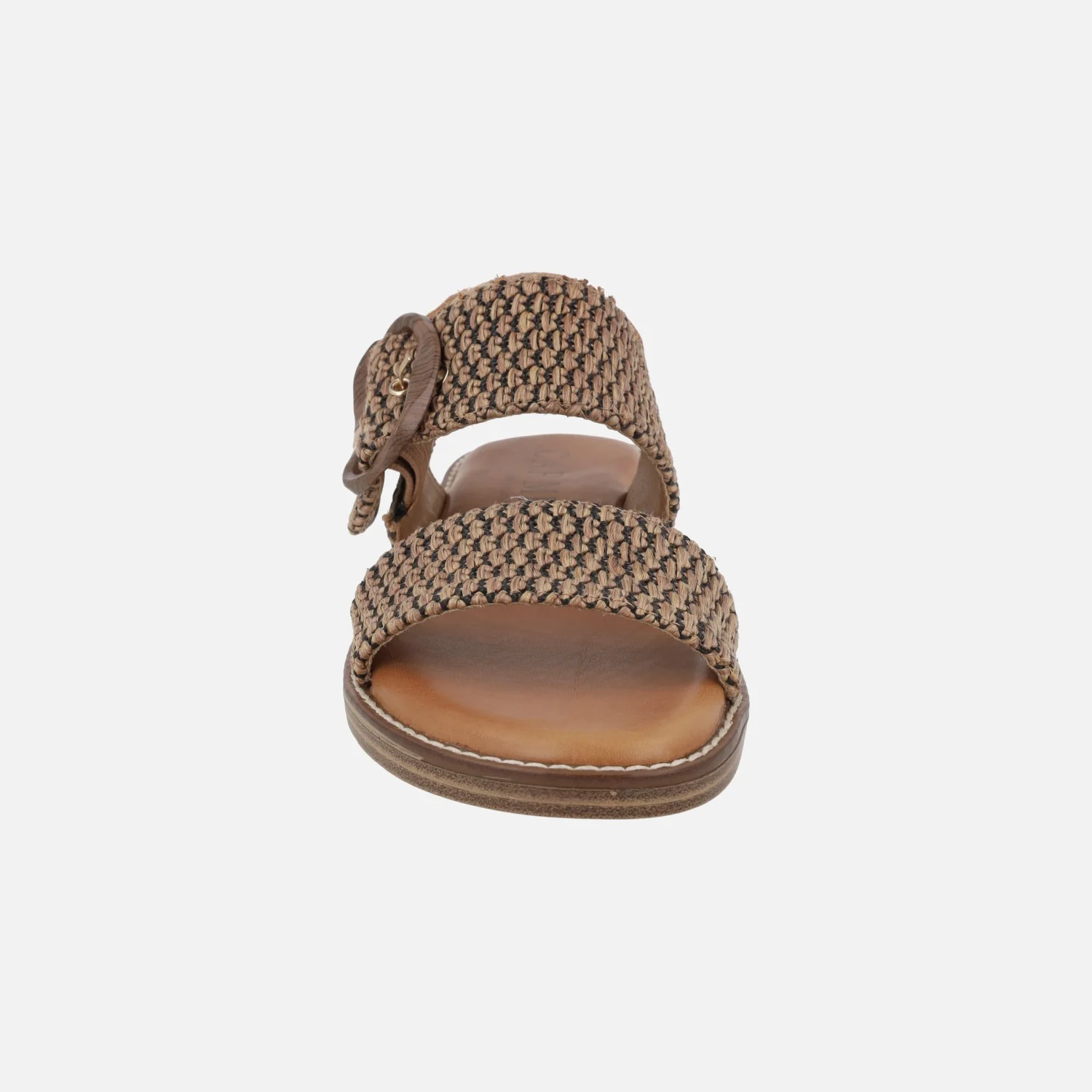 Sandalias planas en combinado de rafia negra y camel - Image 5