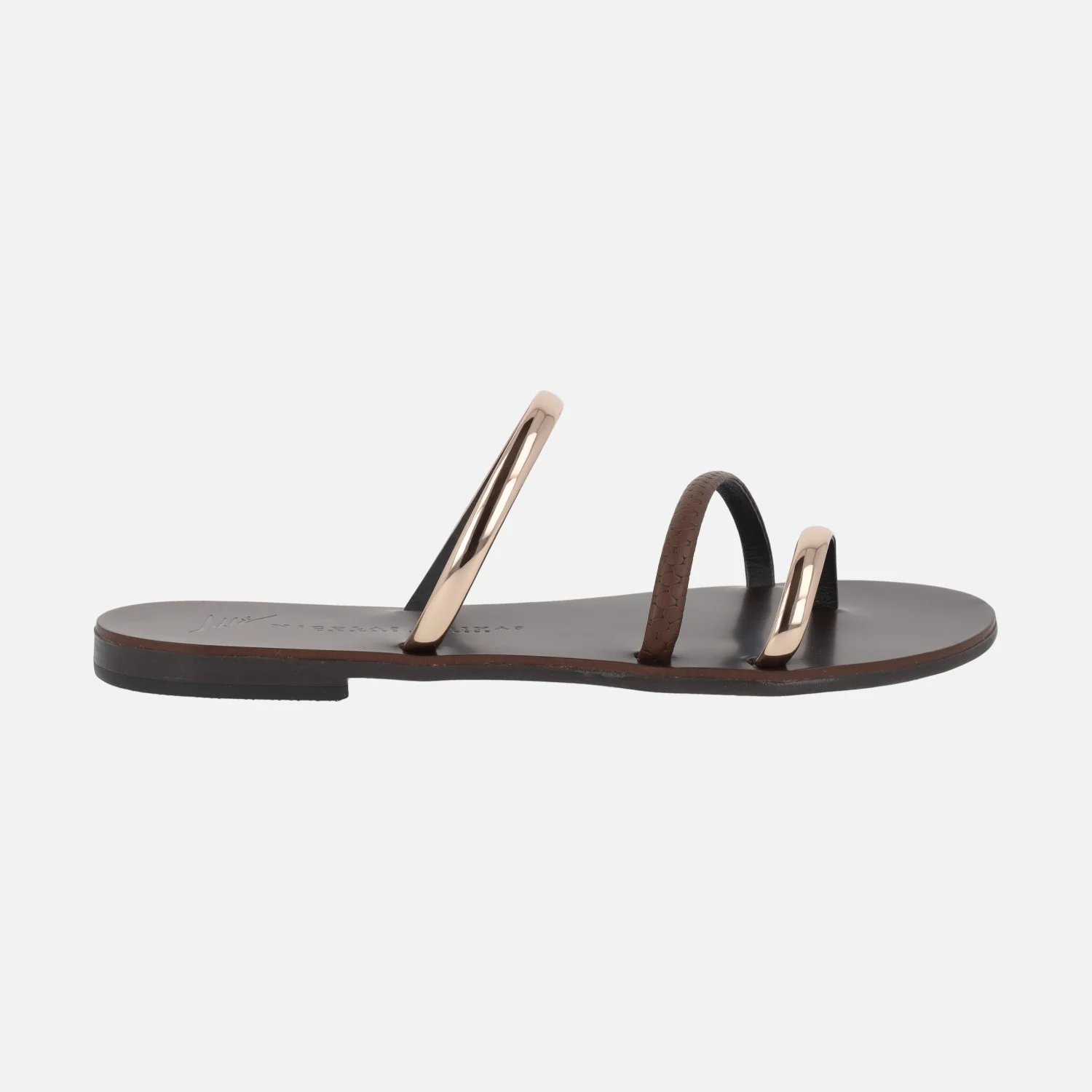 Sandalias planas en combinado marrón y oro 927-T de Nicolas Lainas