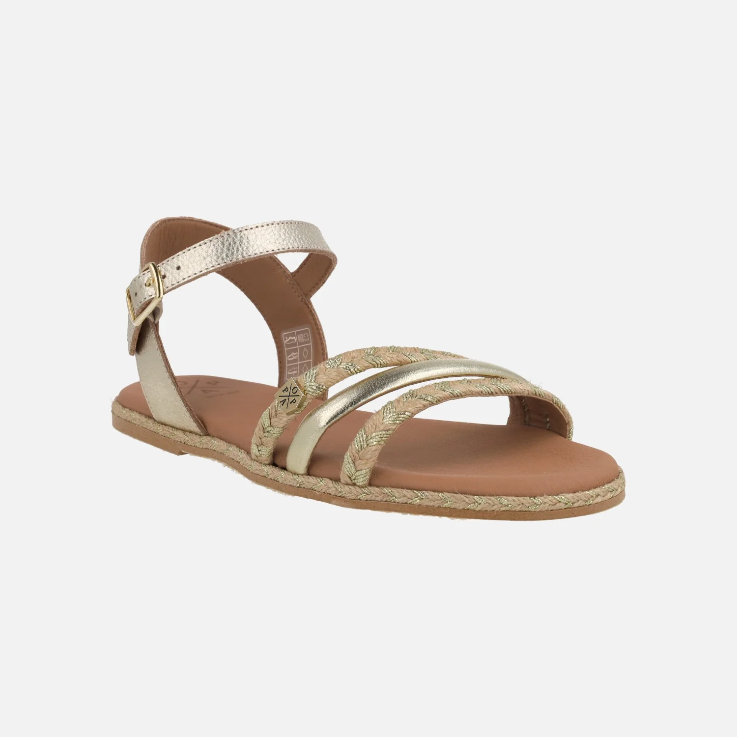 Sandalias planas en piel y yute Ancon cuerda laminado oro - Image 3
