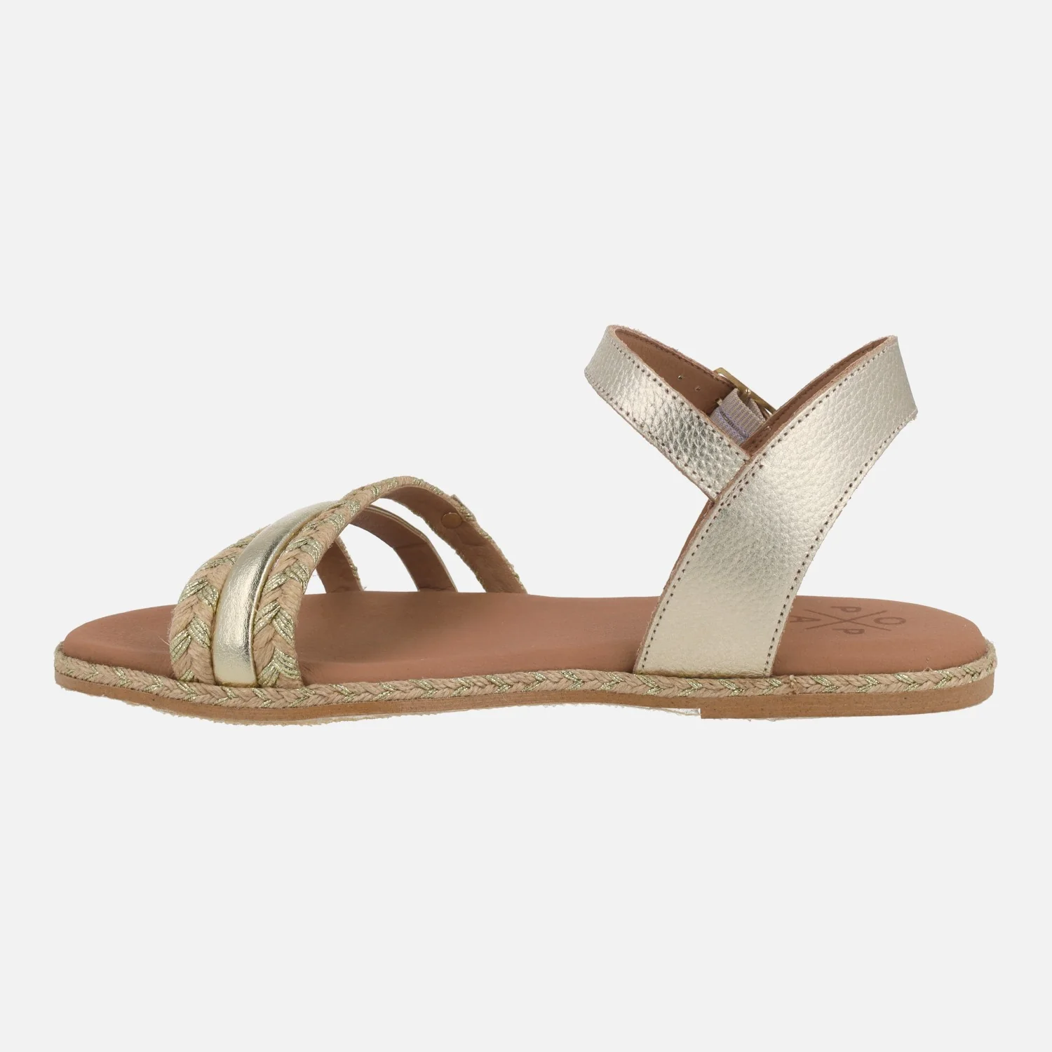 Sandalias planas en piel y yute Ancon cuerda laminado oro - Image 4