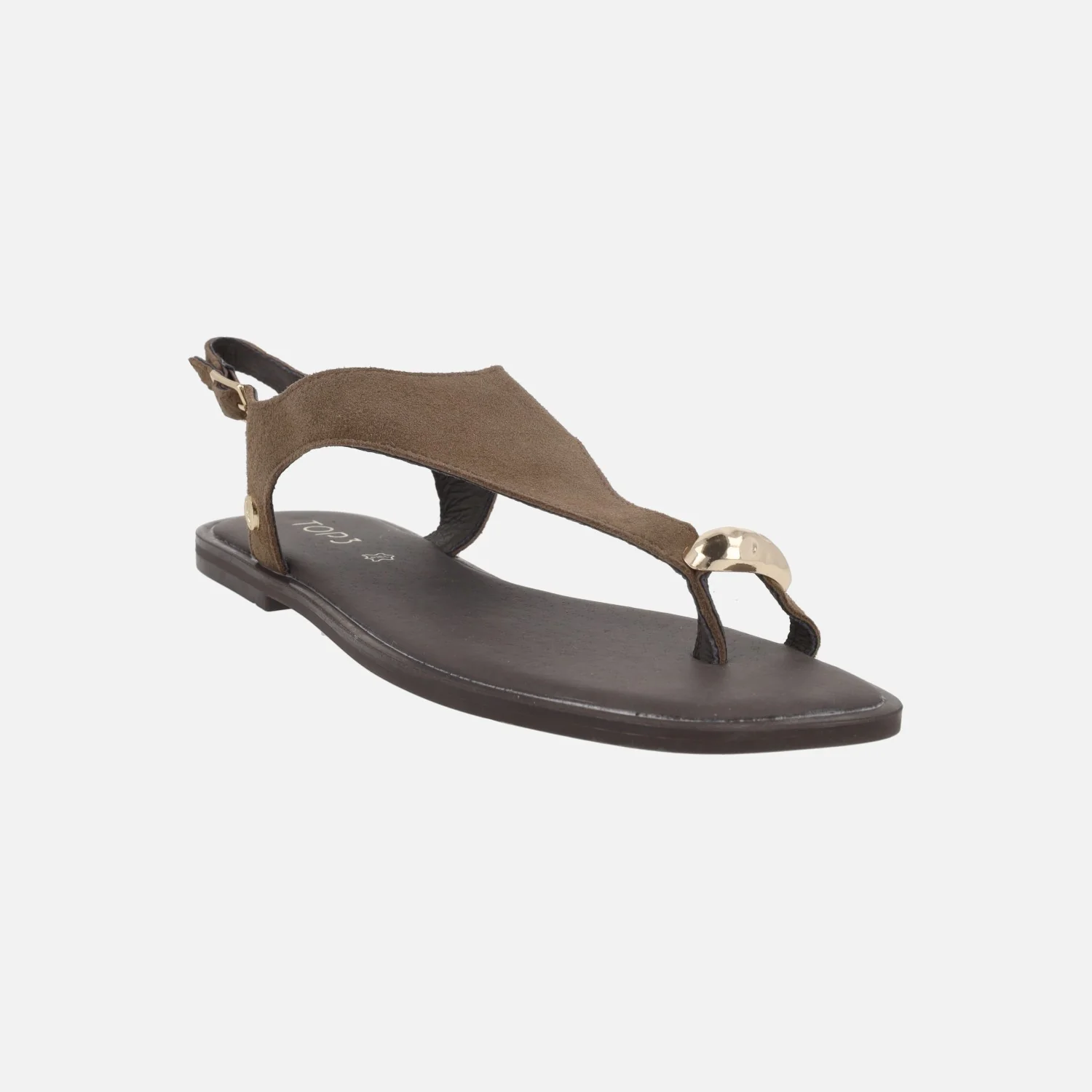 Sandalias planas en serraje moka con pieza y adorno para dedo - Image 3