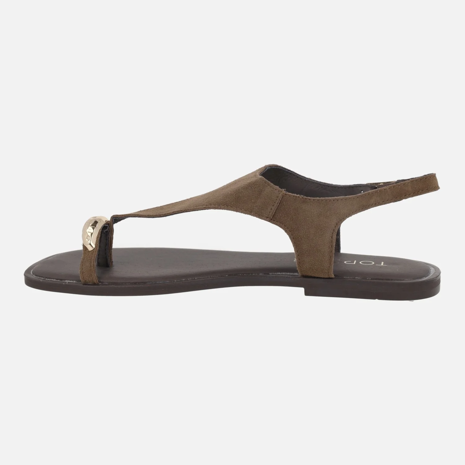 Sandalias planas en serraje moka con pieza y adorno para dedo - Image 4