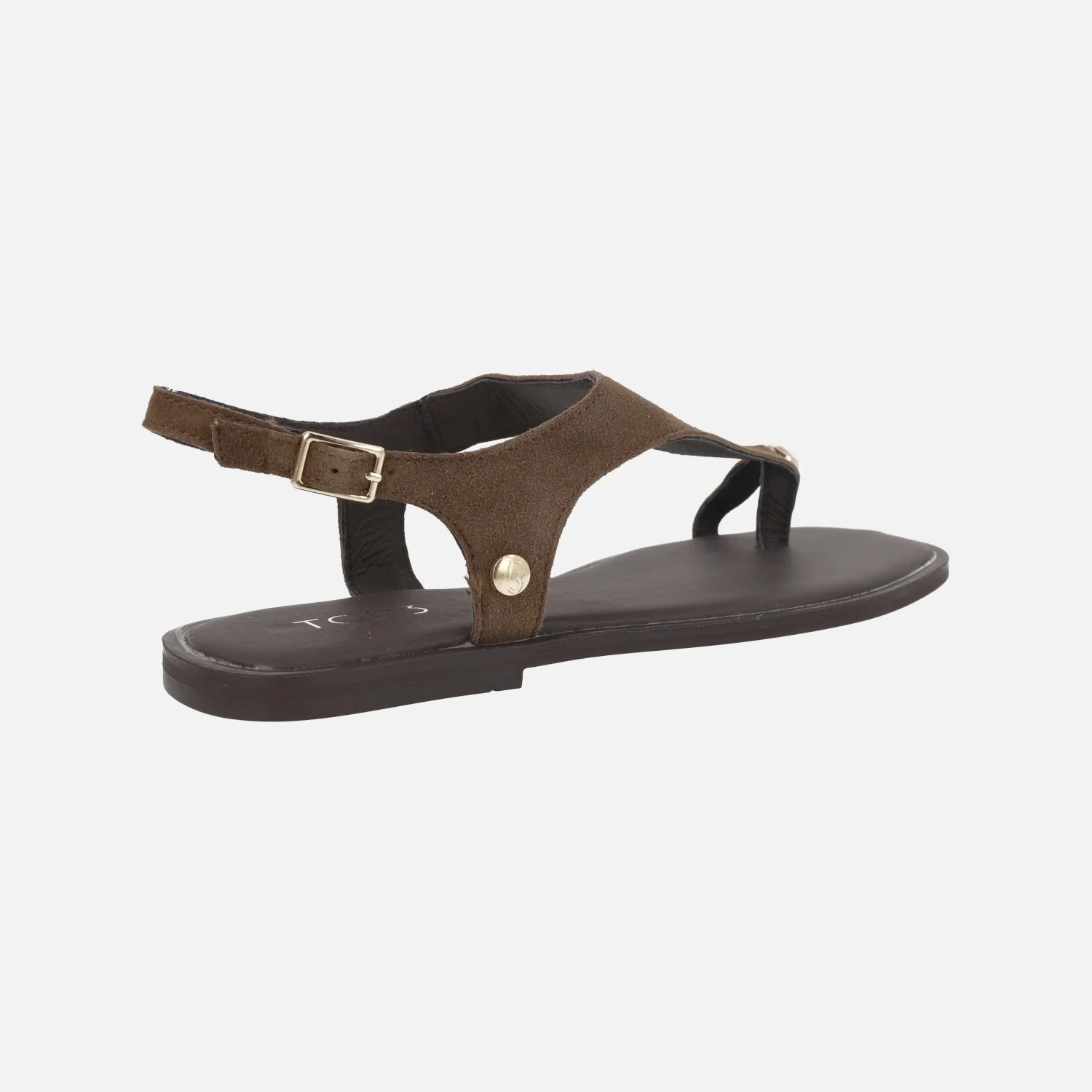 Sandalias planas en serraje moka con pieza y adorno para dedo - Image 5