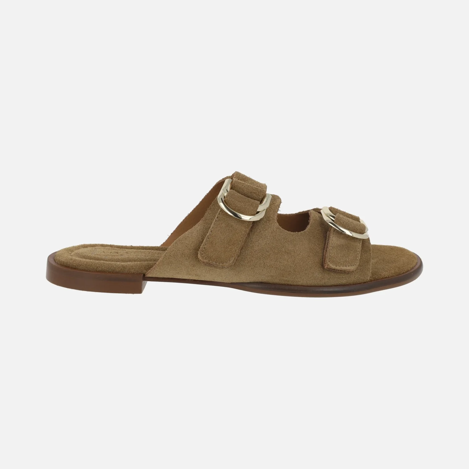 Sandalias planas en serraje taupe con hebillas Moji 26