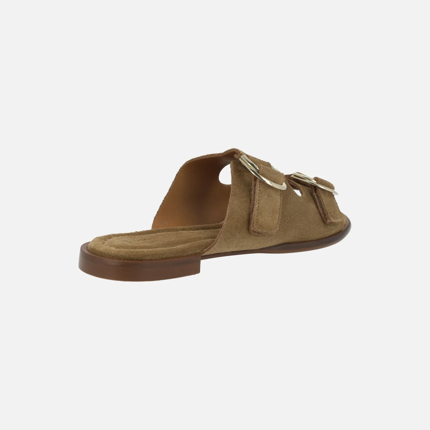 Sandalias planas en serraje taupe con hebillas Moji 26 - Image 4