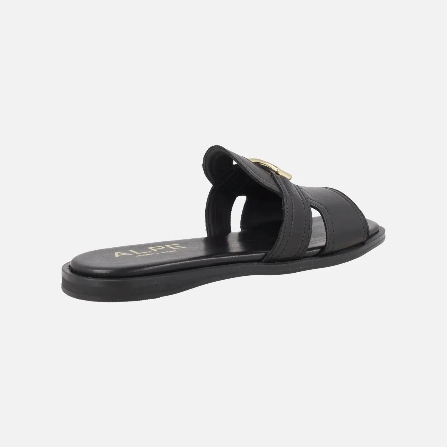 Sandalias planas estilo pala Sheila en piel negra con adorno oro - Image 3