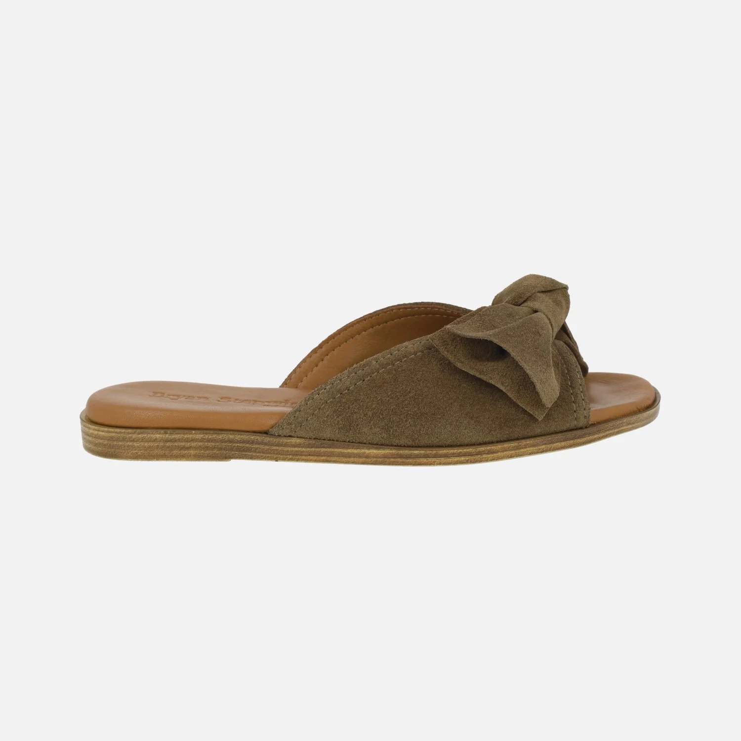 Sandalias planas estilo palas en serraje con lazo