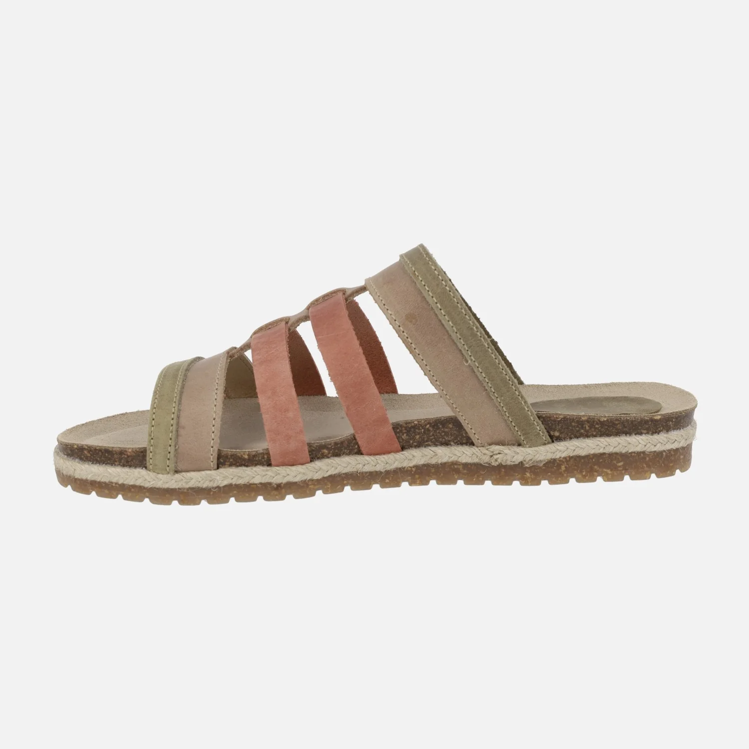 Sandalias planas Interbios en combinado de tiras en teja y tostado - Image 3