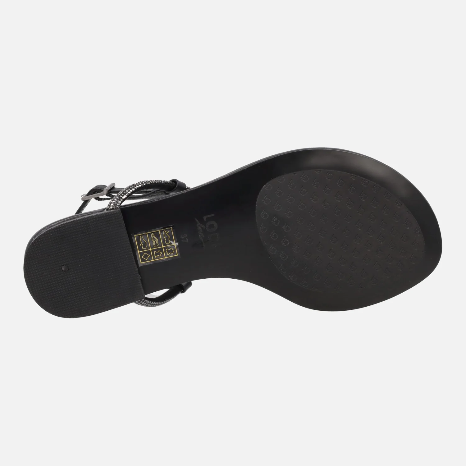 Sandalias planas negras de piel con adorno de flor y strass - Image 6