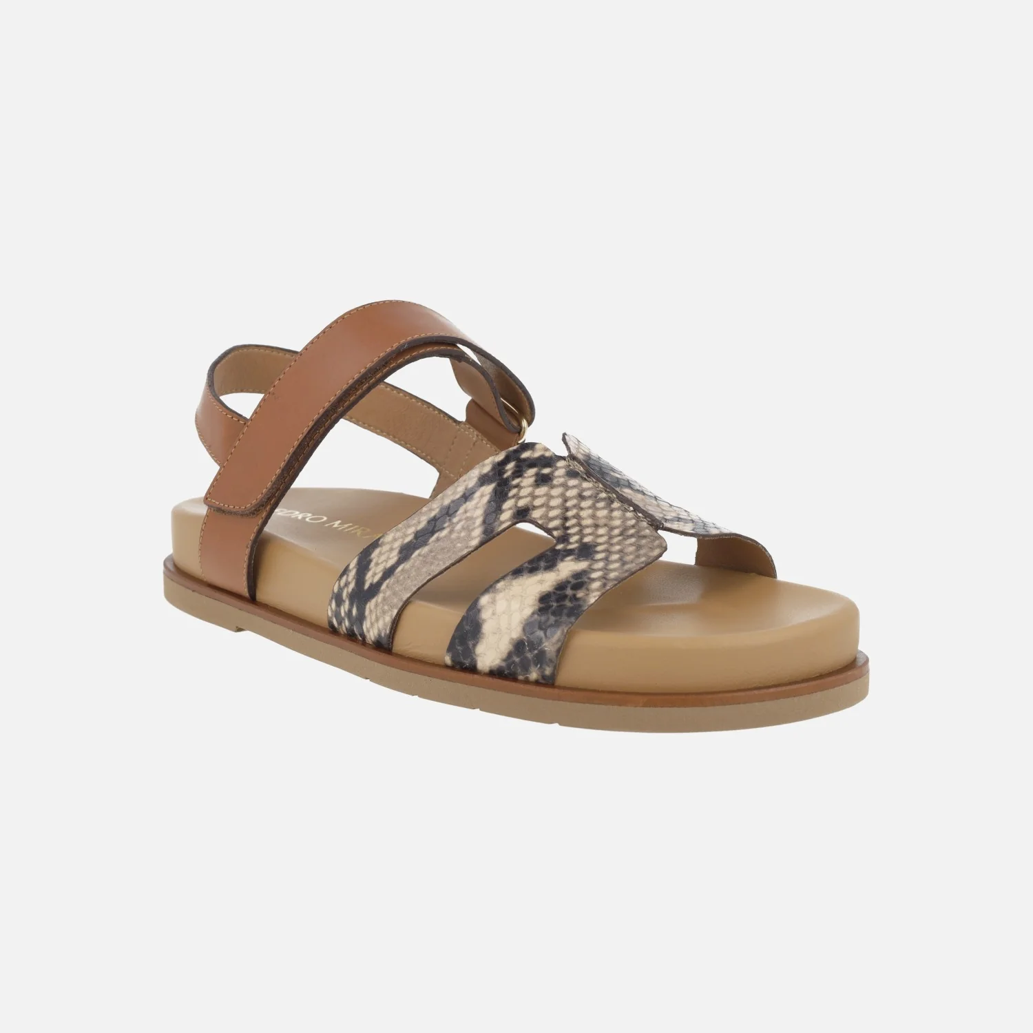 Sandalias Saro en combinado de piel marrón y print serpiente - Image 2