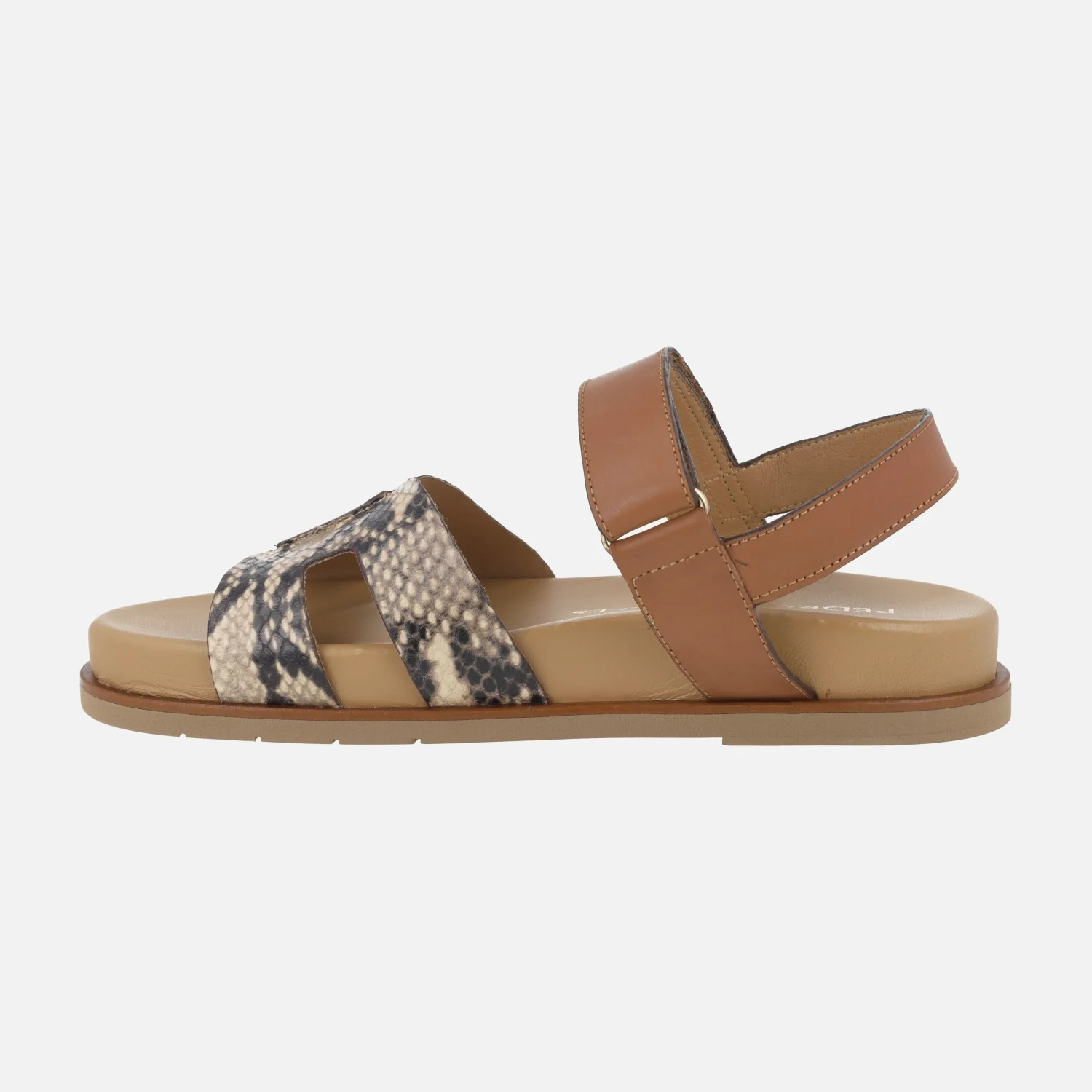Sandalias Saro en combinado de piel marrón y print serpiente - Image 3