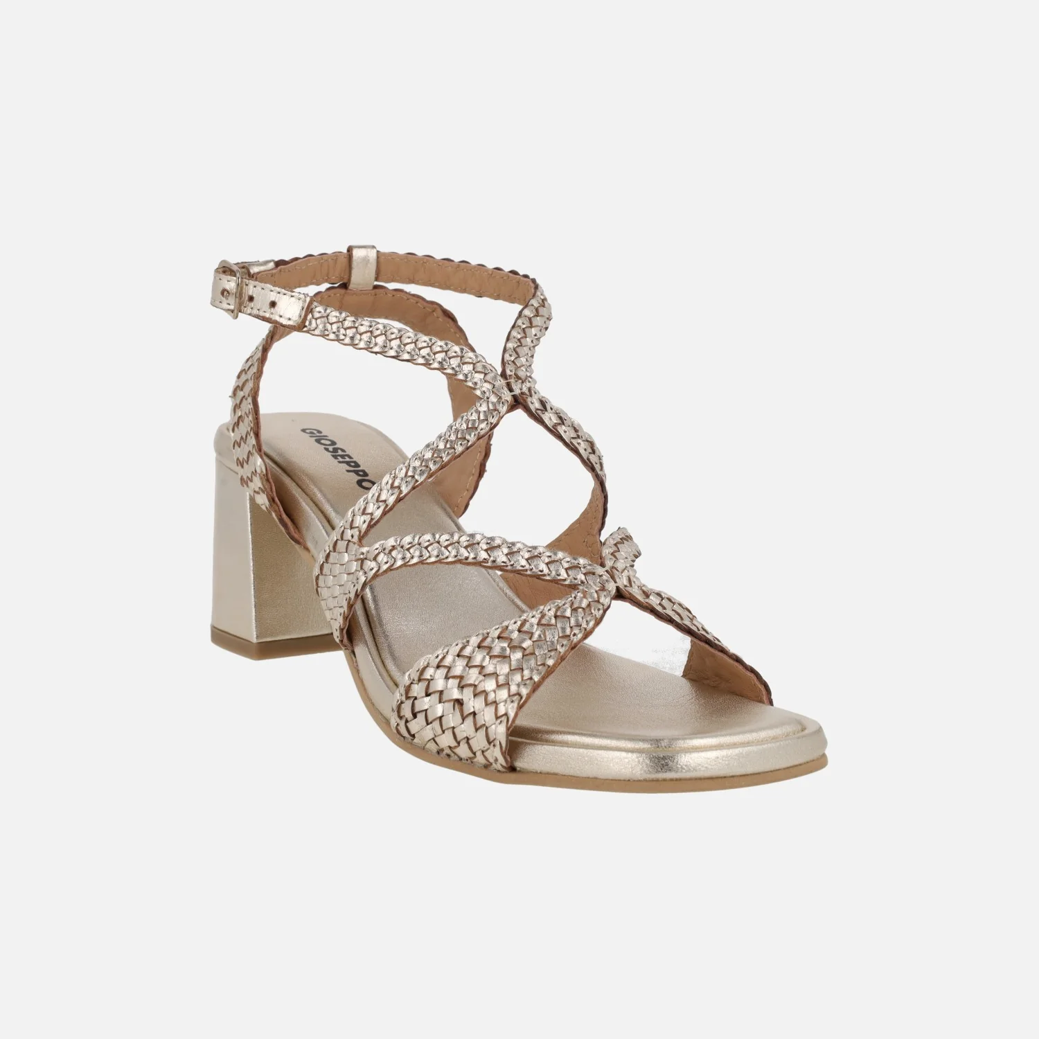 Sandalias trenzadas de piel color oro con tacón Mohoro - Image 2