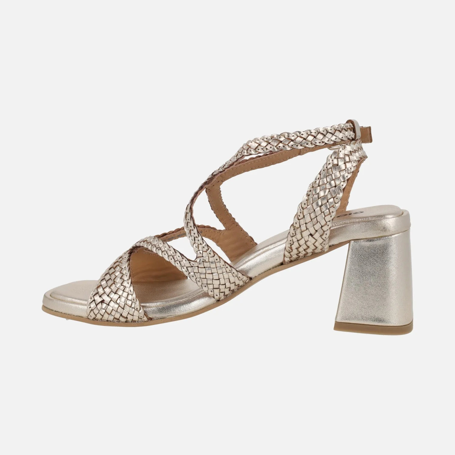 Sandalias trenzadas de piel color oro con tacón Mohoro - Image 3
