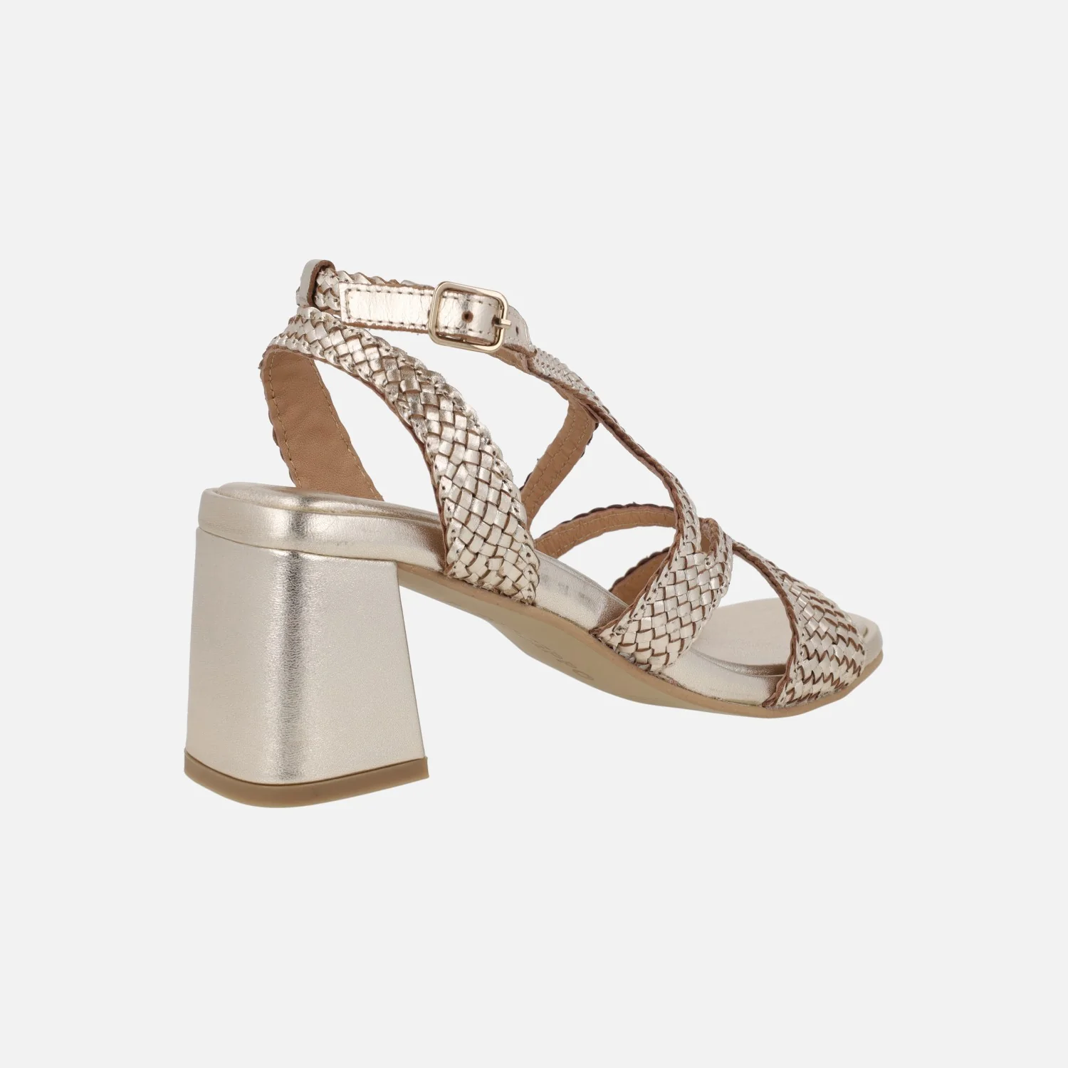 Sandalias trenzadas de piel color oro con tacón Mohoro - Image 4