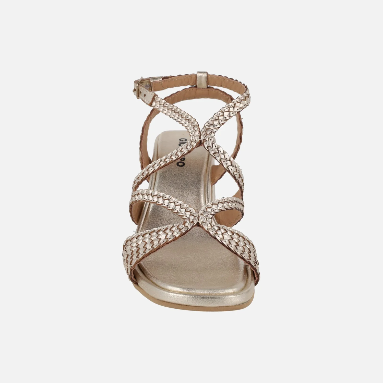 Sandalias trenzadas de piel color oro con tacón Mohoro - Image 5