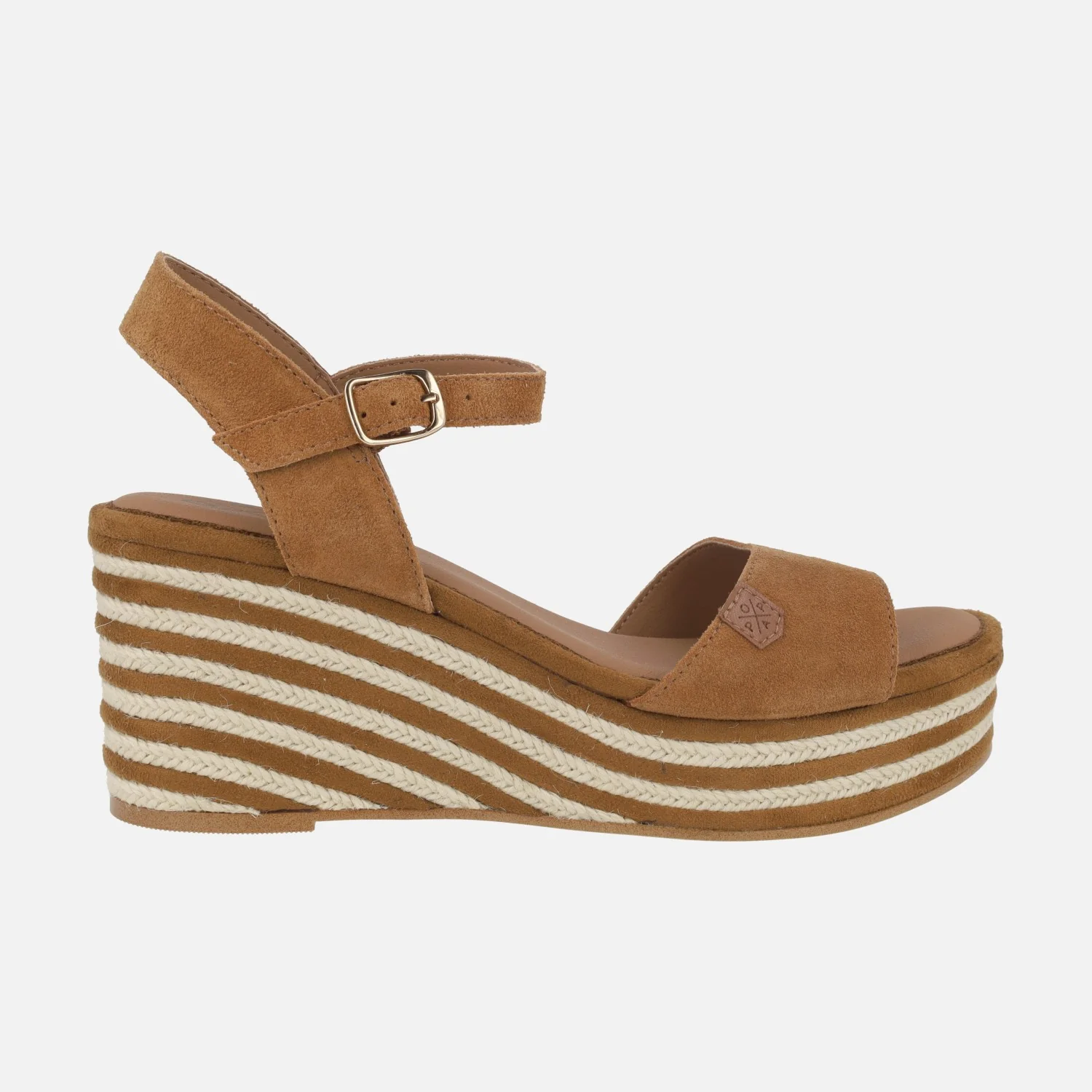 Zapatillas con cuña de esparto Arenal en serraje cuero