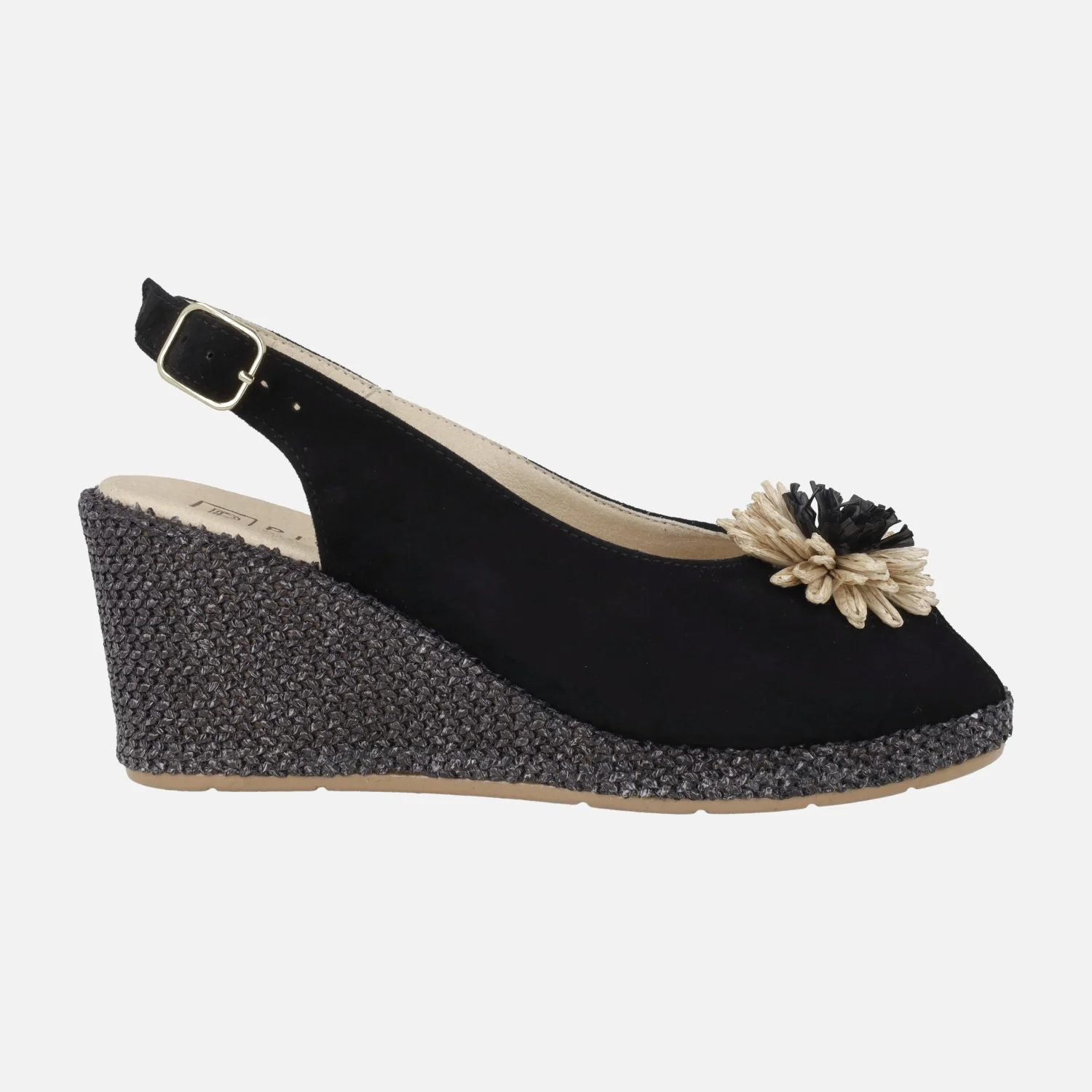 Zapatillas de ante con cuña de rafia y adorno de flor