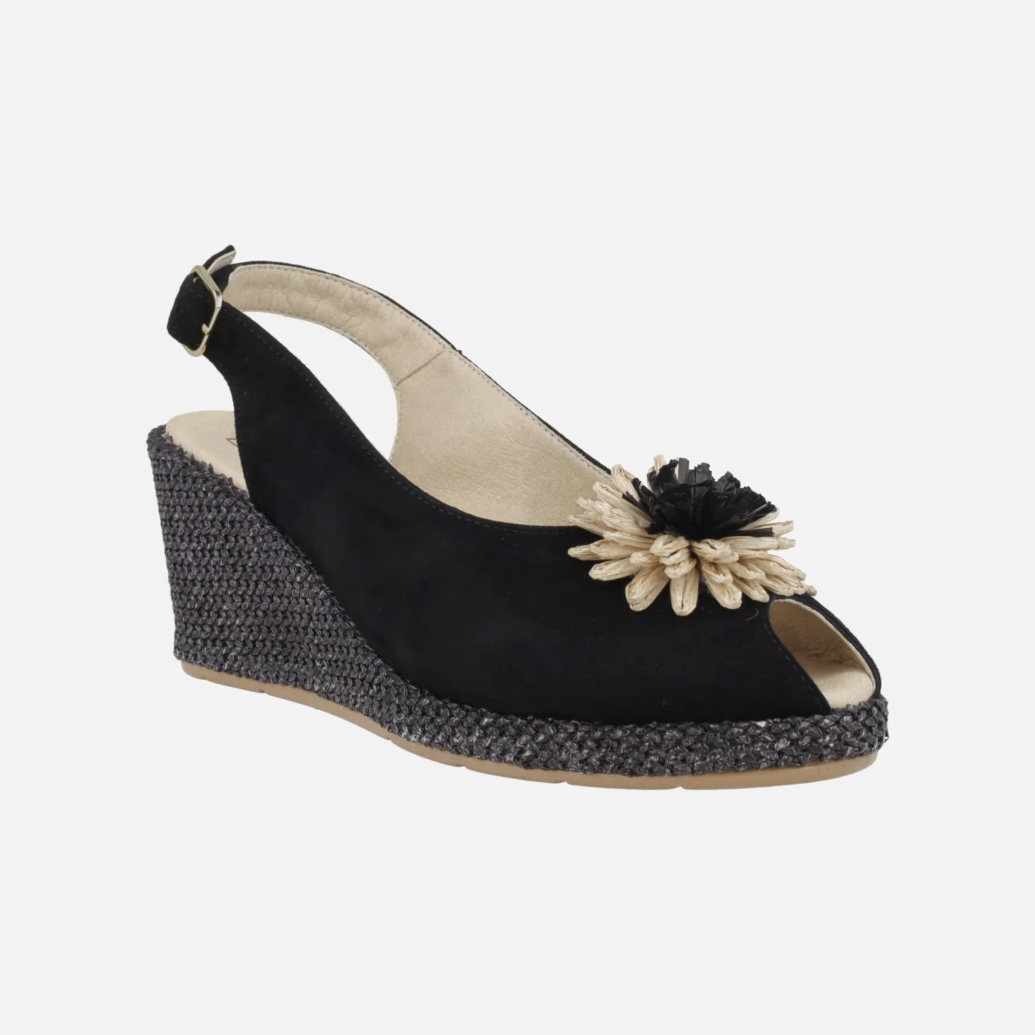 Zapatillas de ante con cuña de rafia y adorno de flor - Image 2