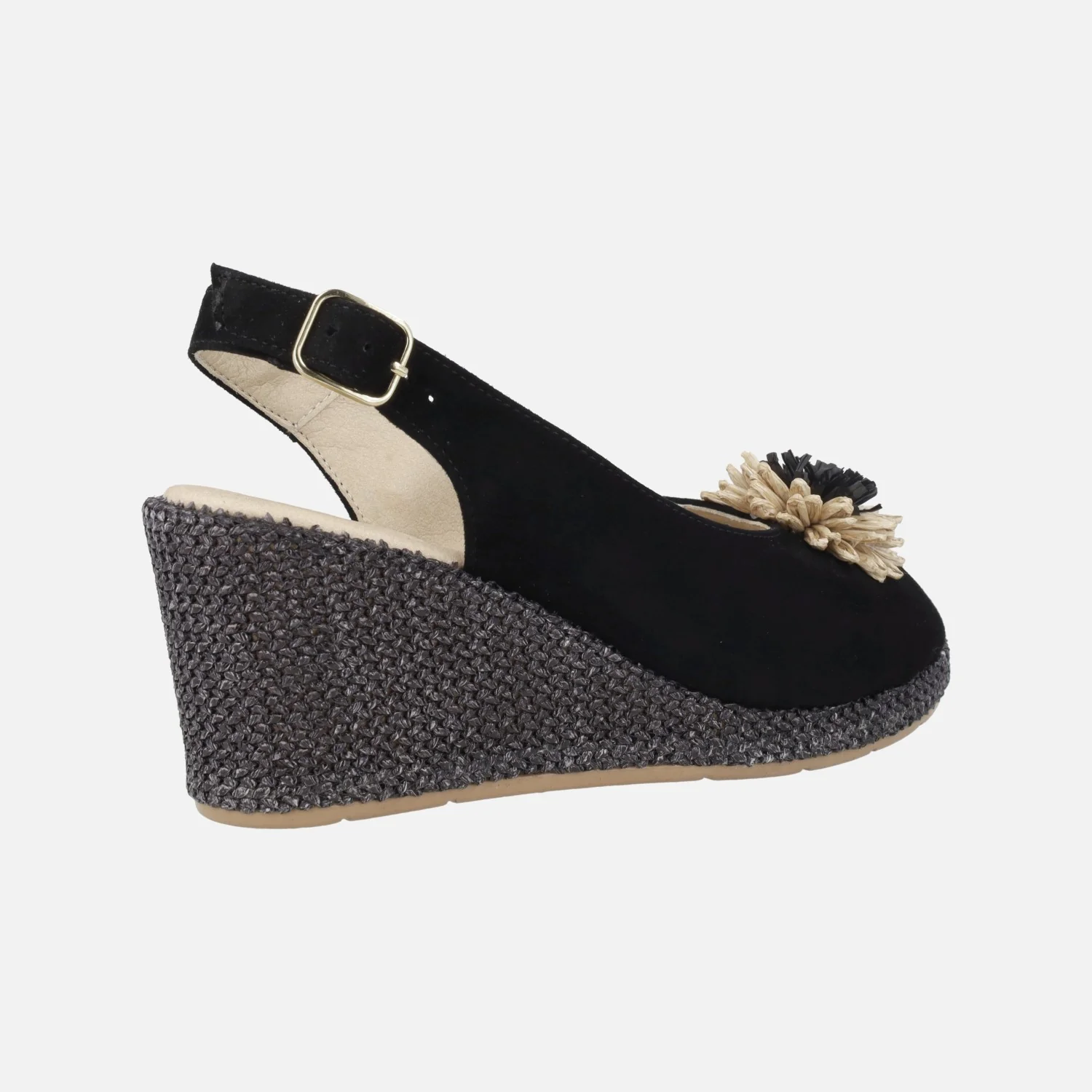 Zapatillas de ante con cuña de rafia y adorno de flor - Image 4