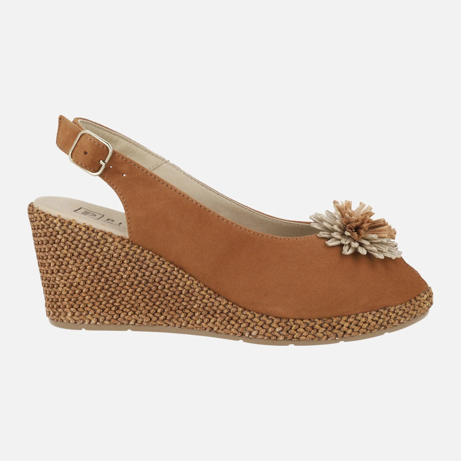 Zapatillas de ante con cuña de rafia y adorno de flor - Image 7