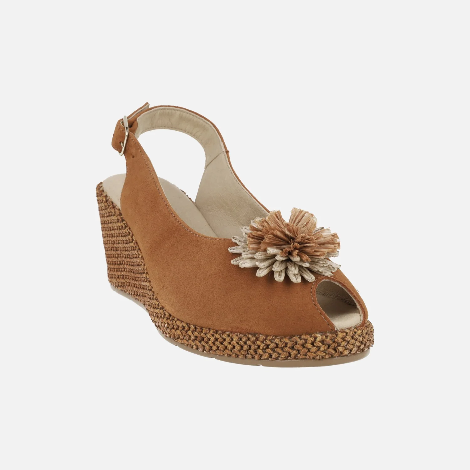 Zapatillas de ante con cuña de rafia y adorno de flor - Image 8