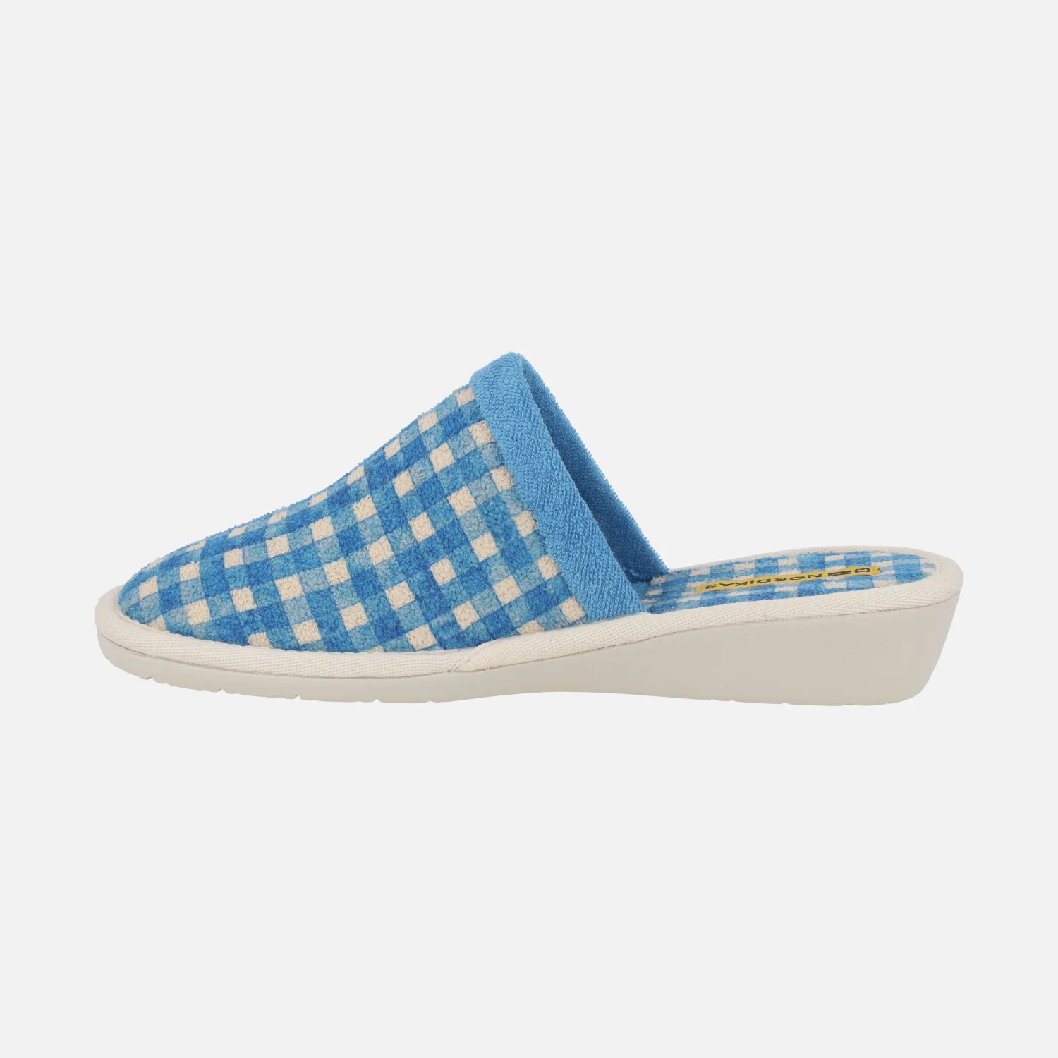 Zapatillas de casa descalzas para mujer con estampado de cuadros azules - Image 3