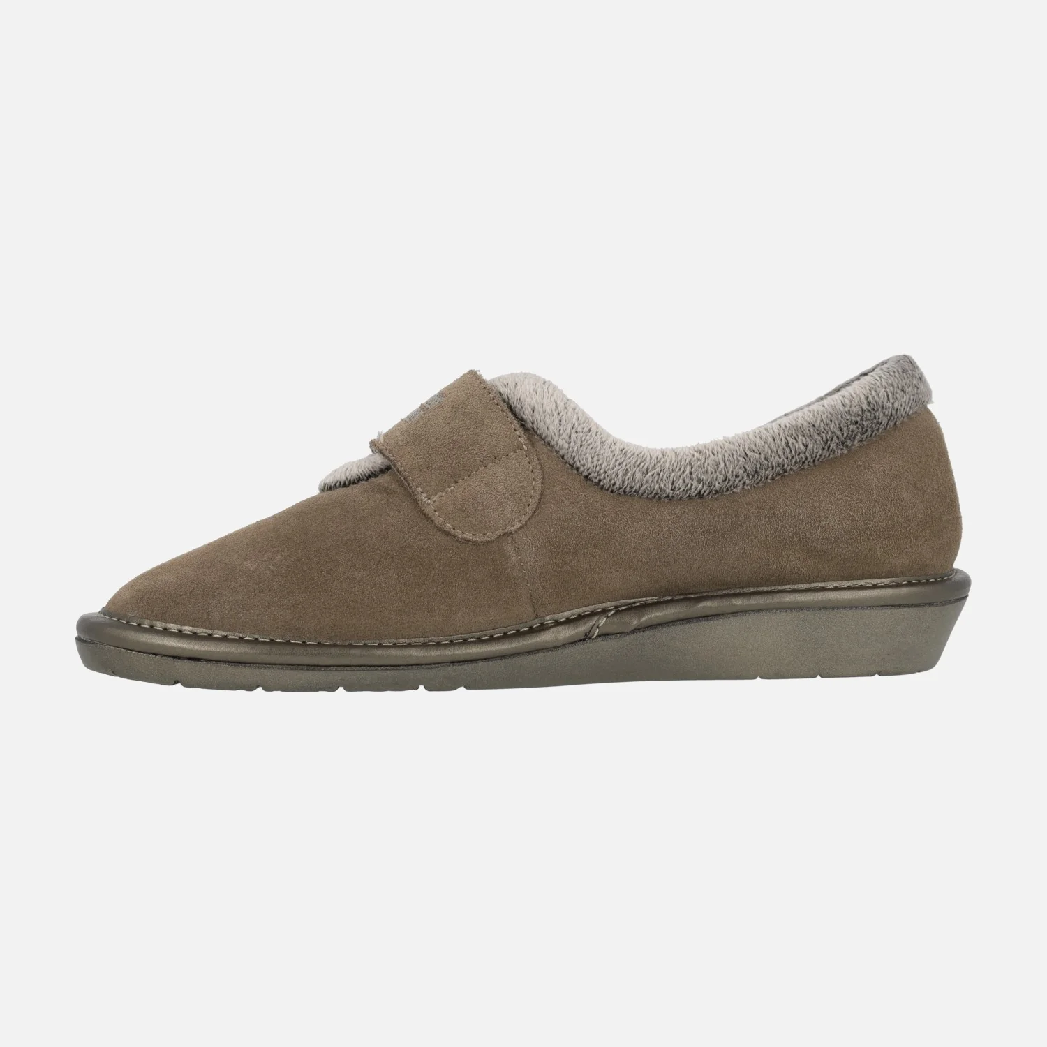 Zapatillas de casa para mujer en ante taupe con cierre de velcro - Image 3