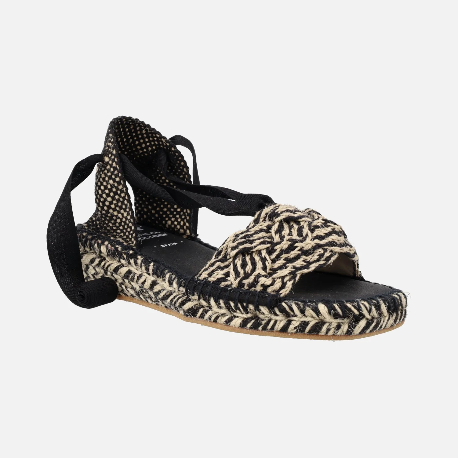 Zapatillas de esparto con cintas en combinado beige y negro - Image 2