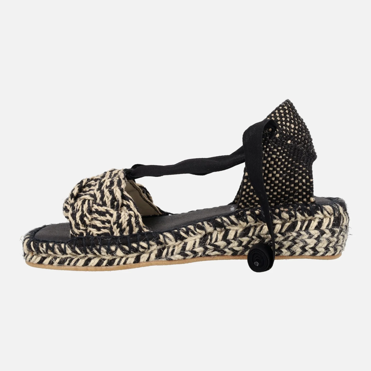 Zapatillas de esparto con cintas en combinado beige y negro - Image 3