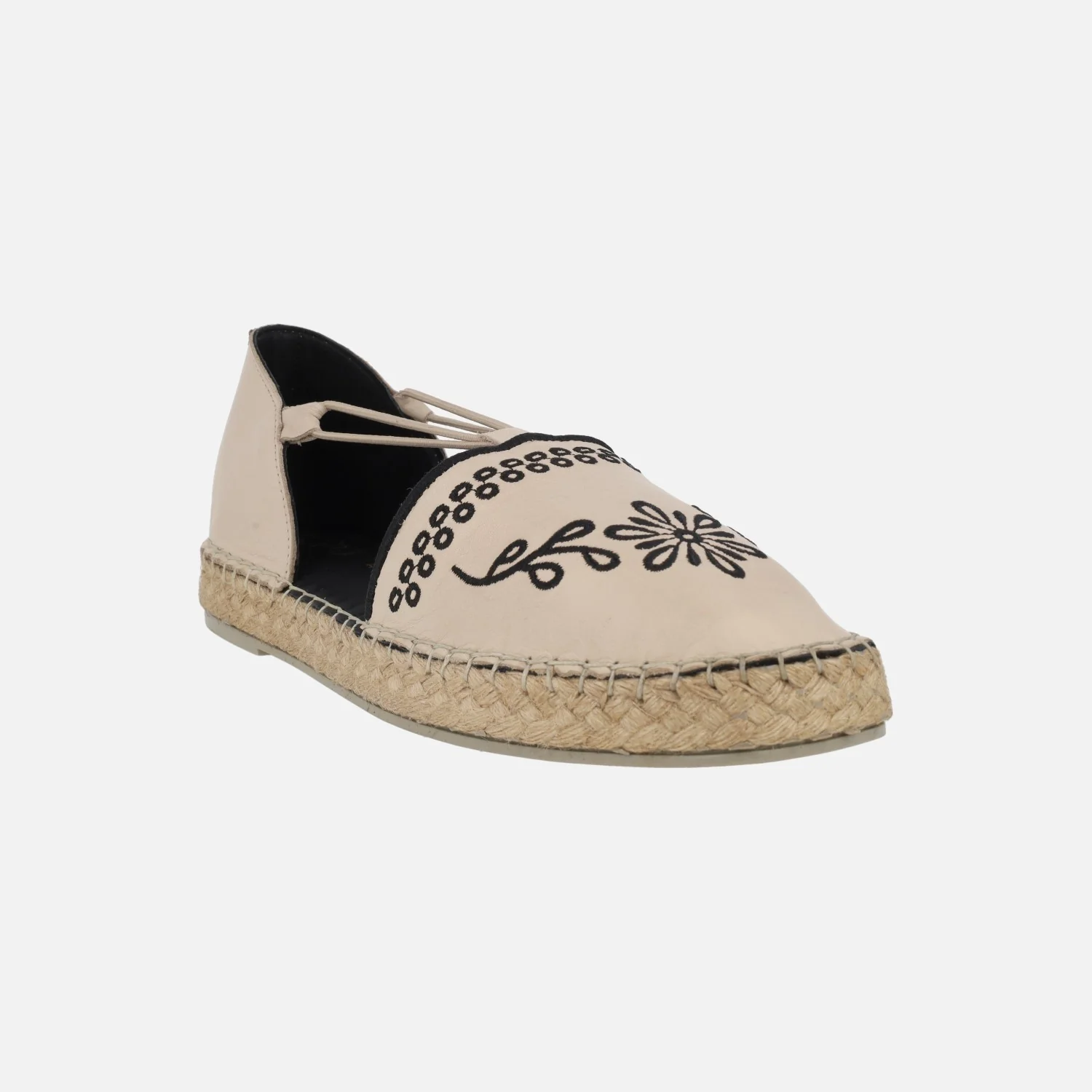 Zapatillas de esparto de color beige con bordados en negro - Image 2