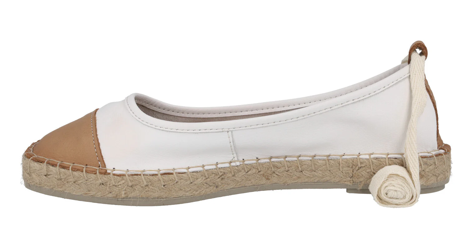 Zapatillas de esparto en combinado bicolor blanco y camel con cintas - Image 3