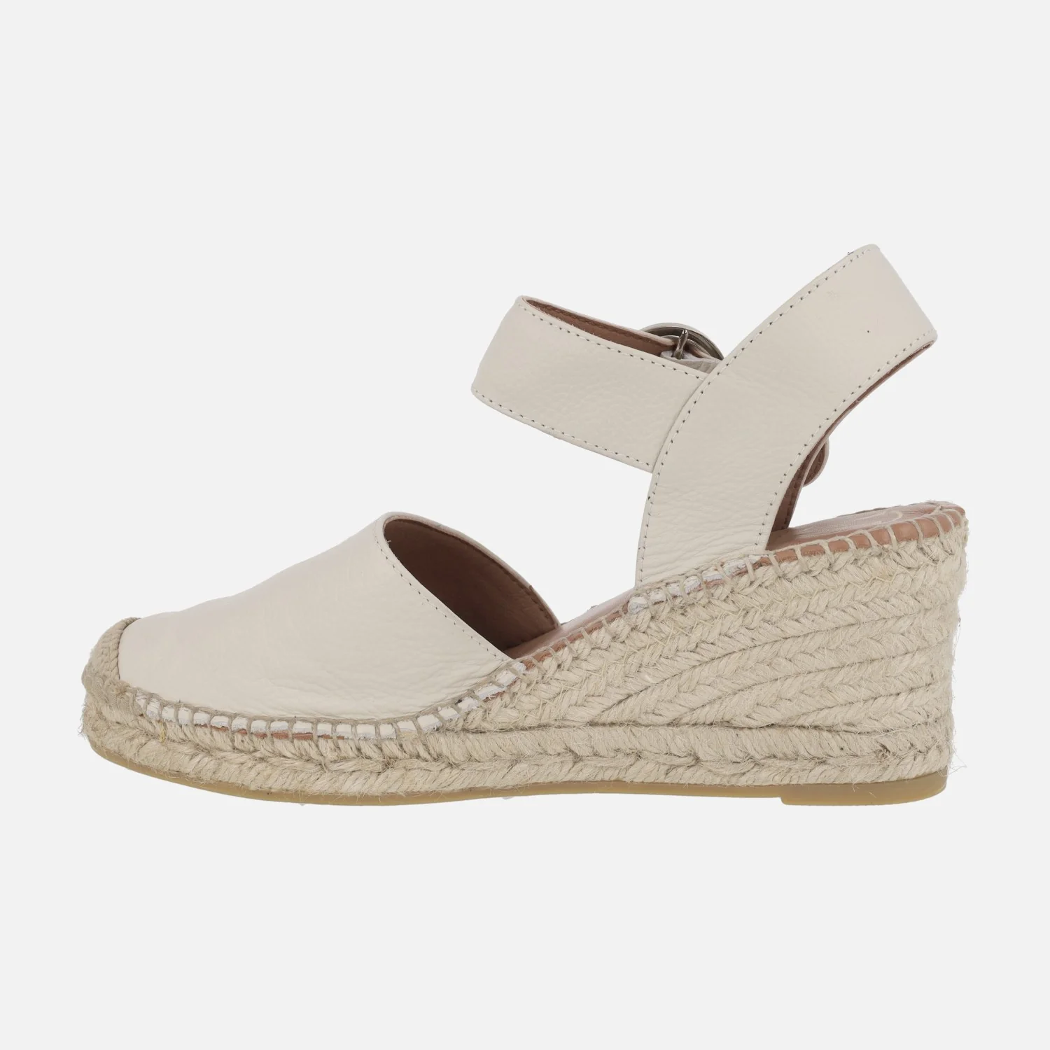 Zapatillas de esparto en piel blanco roto con hebilla circular - Image 3
