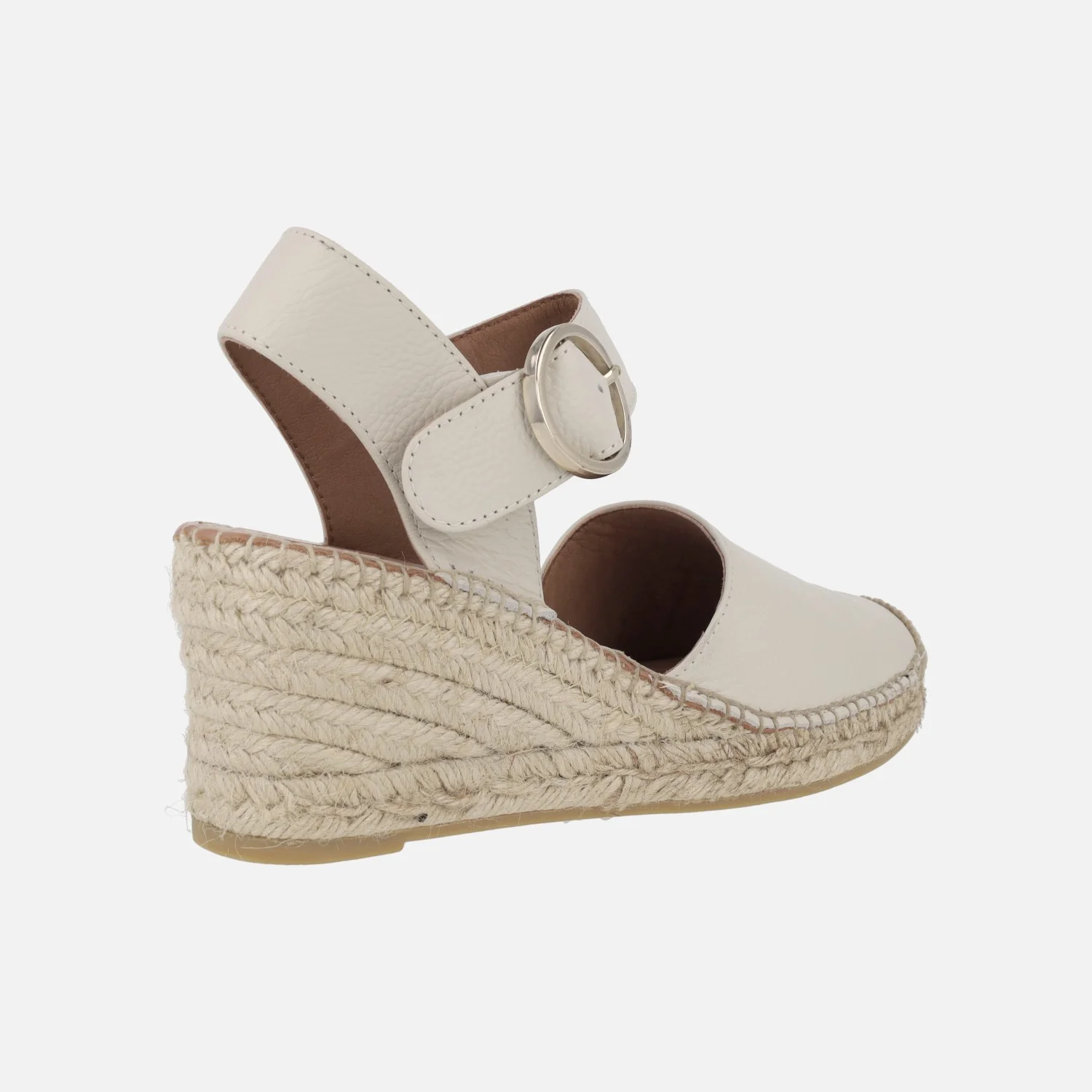 Zapatillas de esparto en piel blanco roto con hebilla circular - Image 4