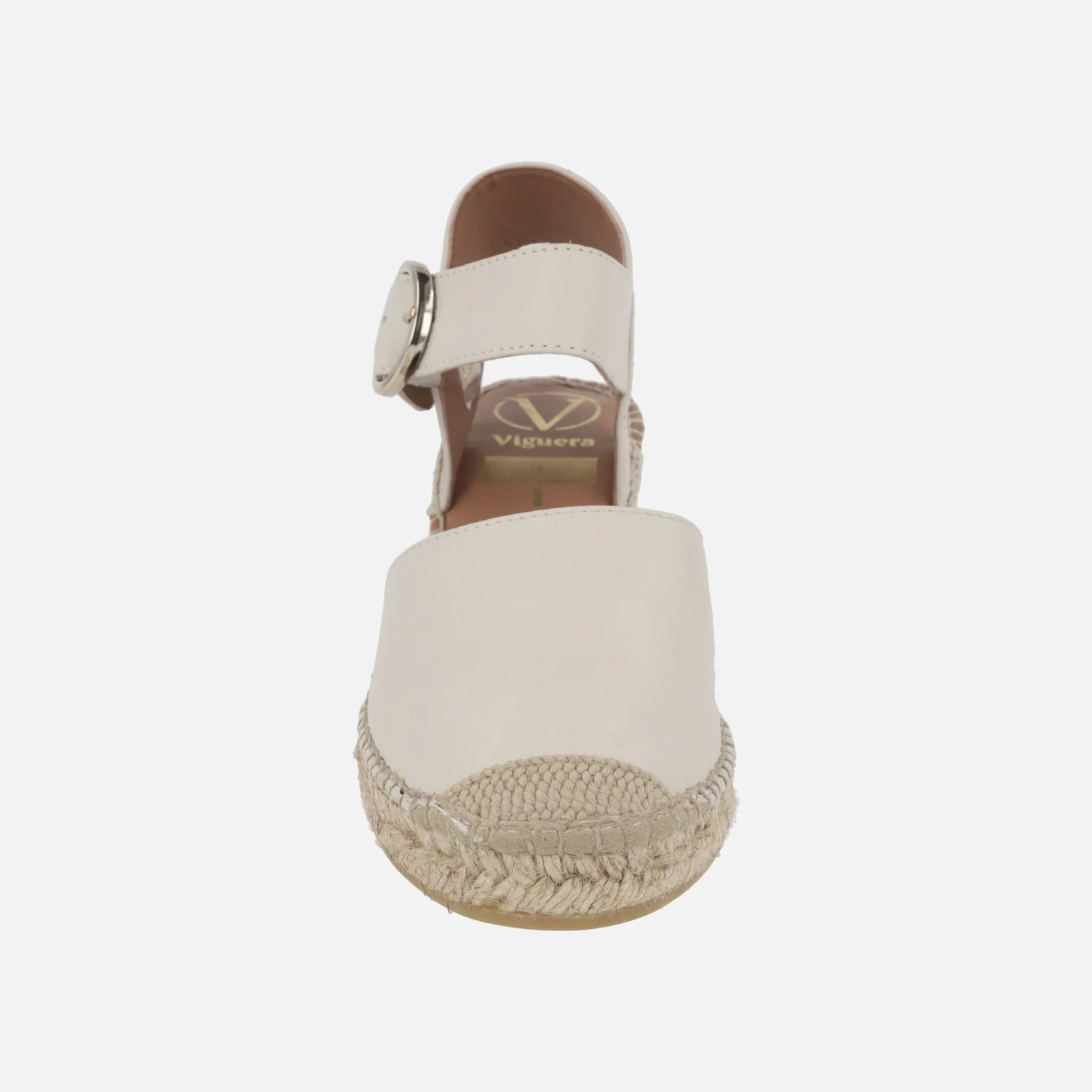 Zapatillas de esparto en piel blanco roto con hebilla circular - Image 5