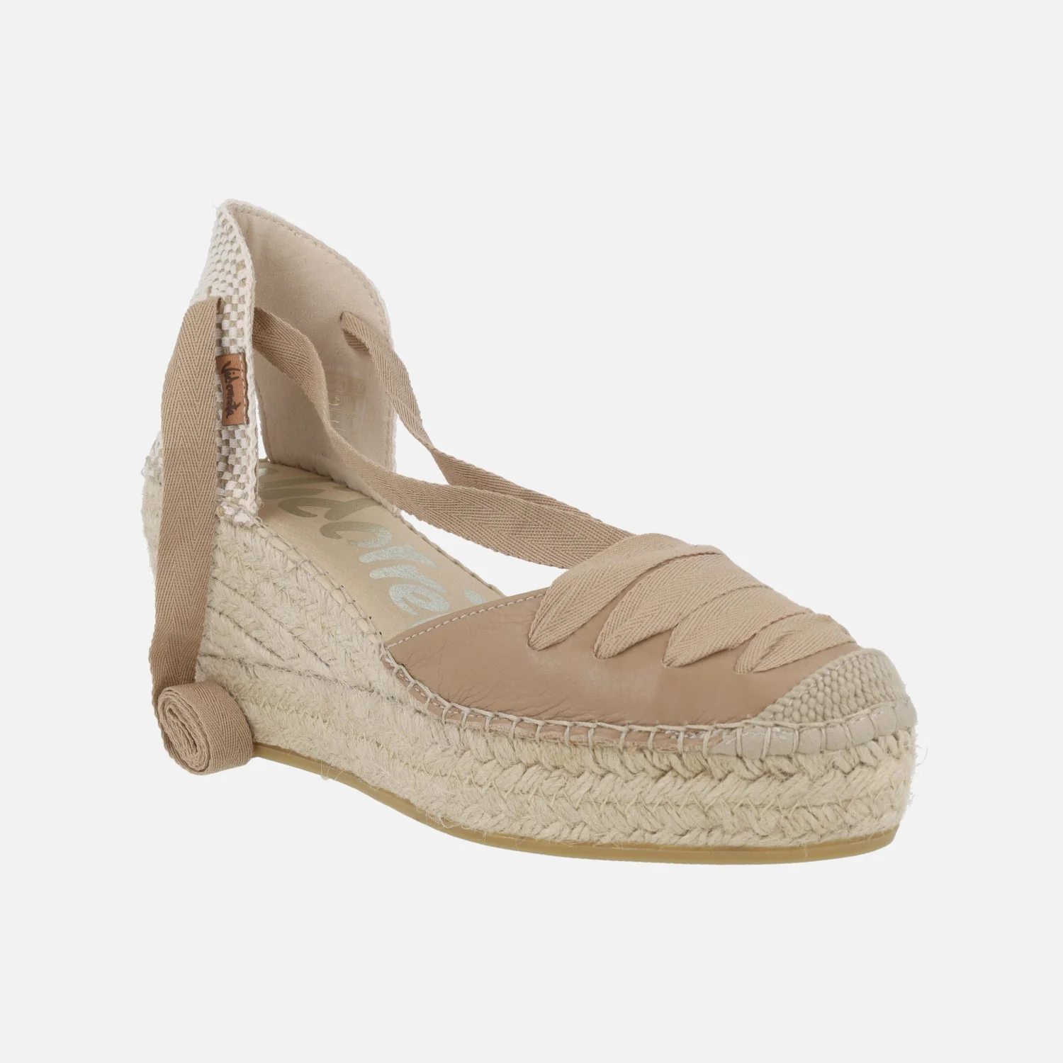 Zapatillas de esparto en piel camel con cintas - Image 2