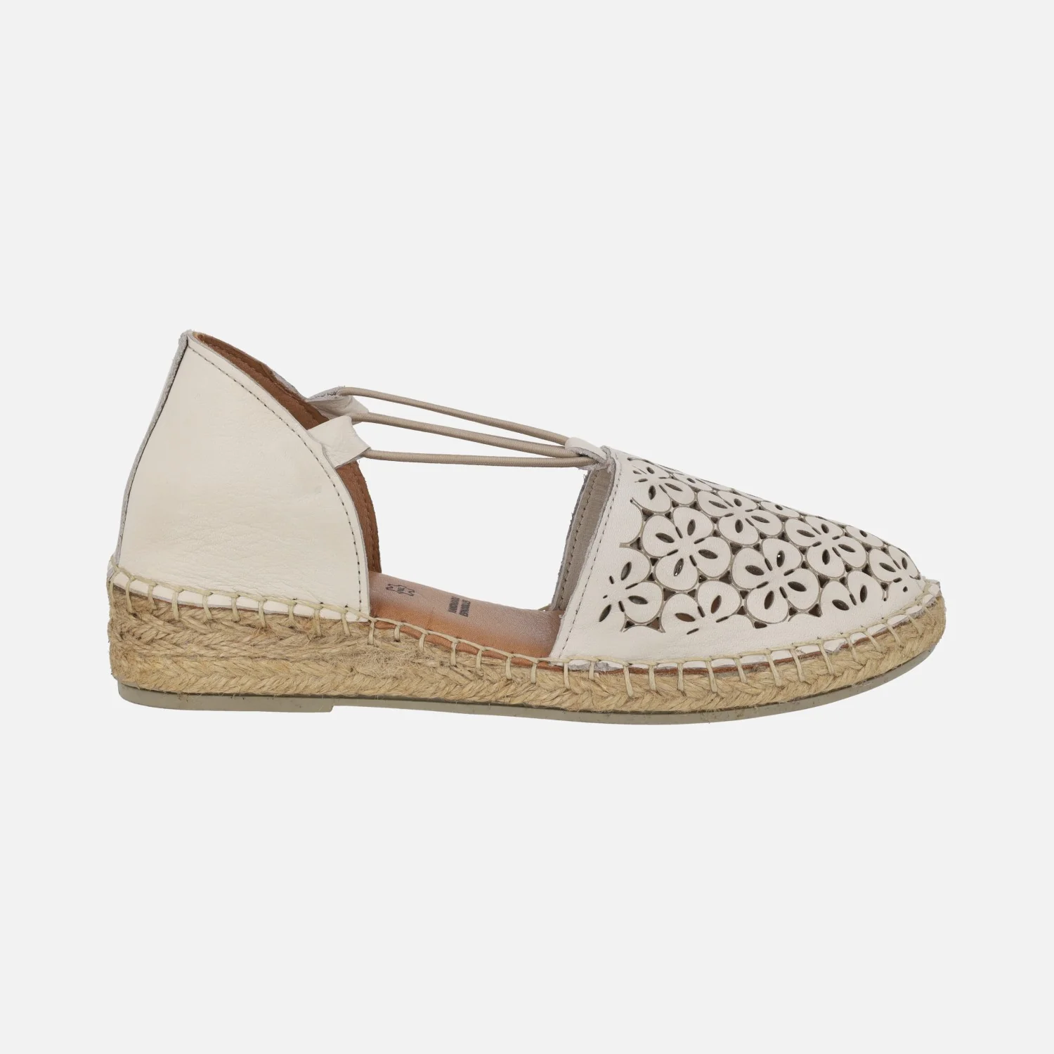 Zapatillas de esparto en piel con troquelado de flores