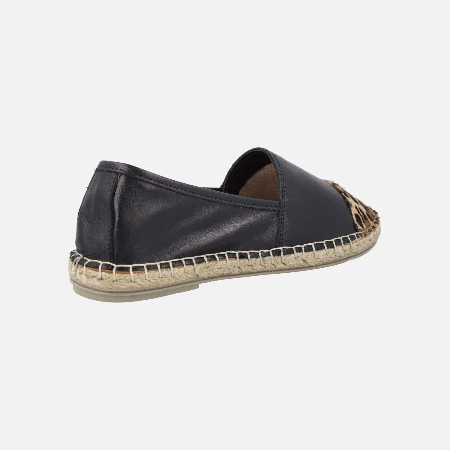 Zapatillas de esparto en piel negra con puntera en print leopardo - Image 4