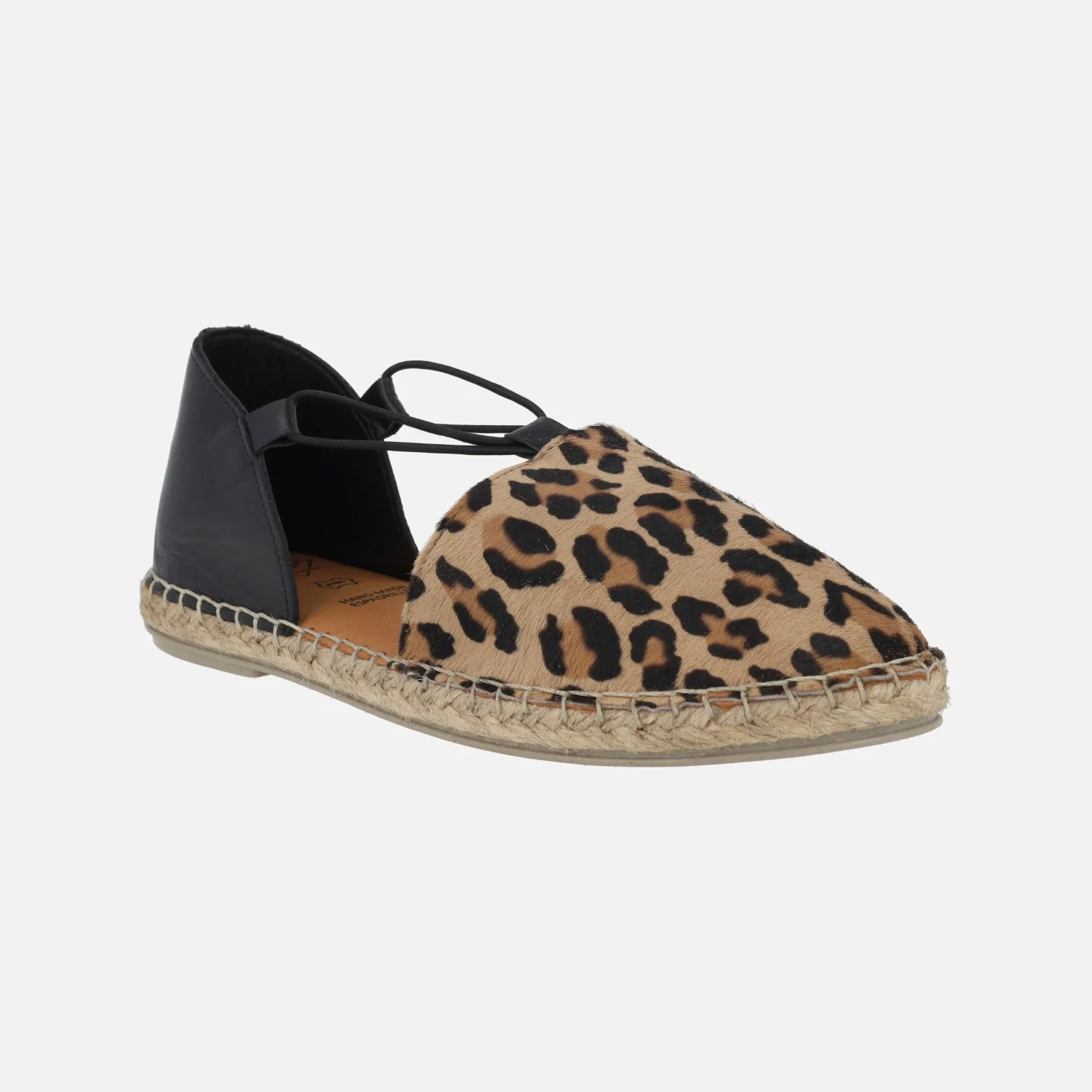 Zapatillas de esparto en piel negra y animal print leopardo con elásticos - Image 2